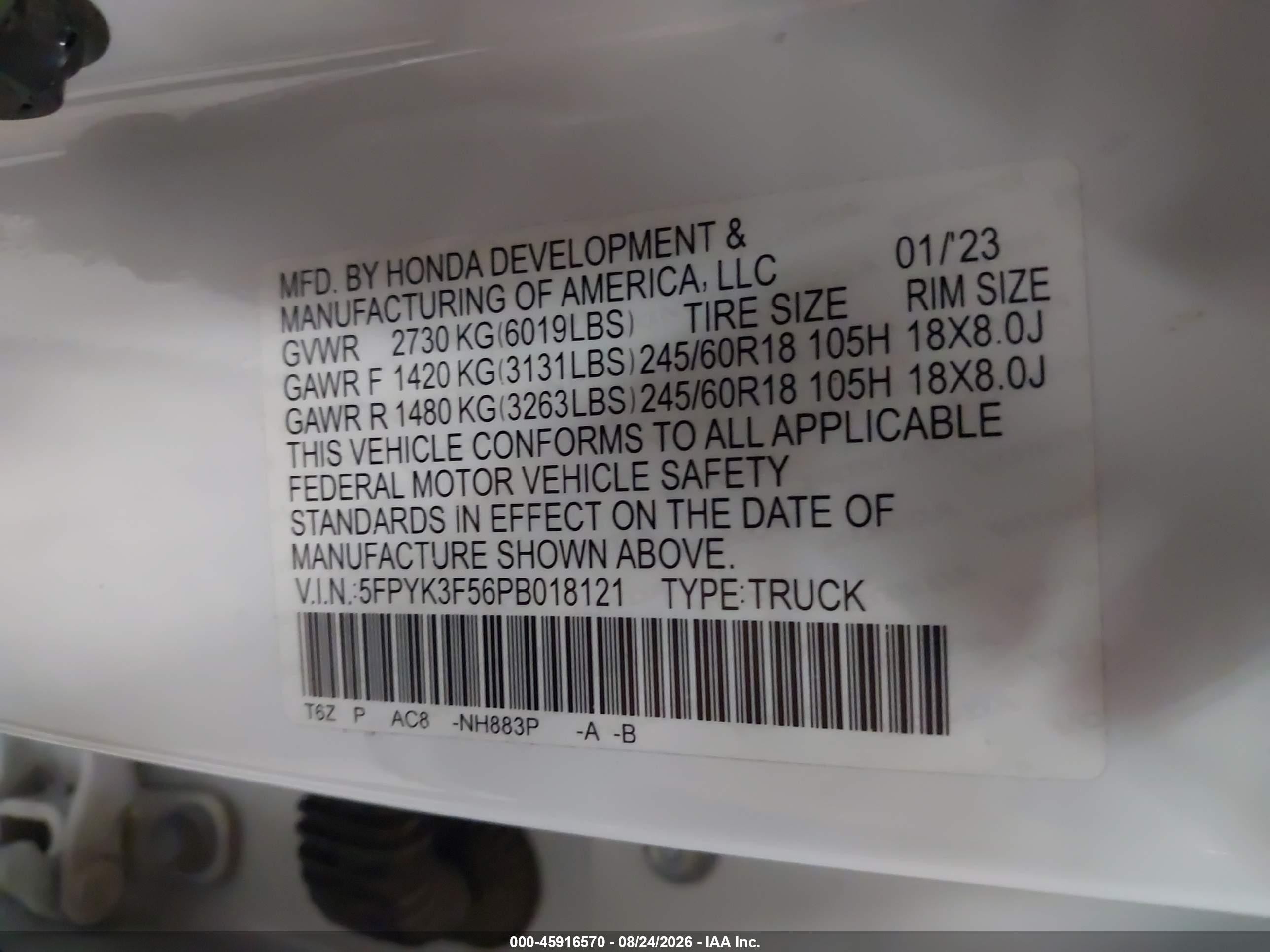 2023 Honda Ridgeline Rtl White vin: 5FPYK3F56PB018121