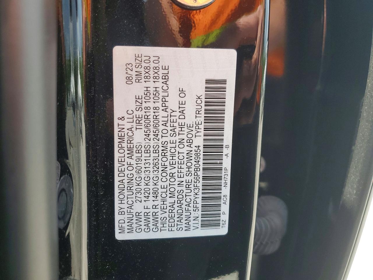 2023 Honda Ridgeline Rtl Black vin: 5FPYK3F56PB049854