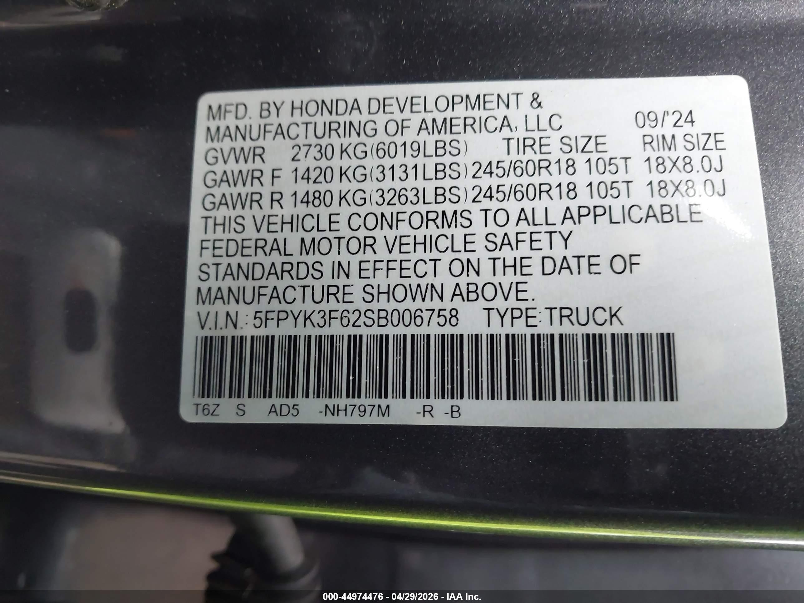 2025 Honda Ridgeline Trailsport Gray vin: 5FPYK3F62SB006758