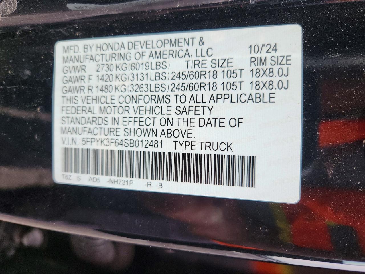 2025 Honda Ridgeline Trail Sport Black vin: 5FPYK3F64SB012481