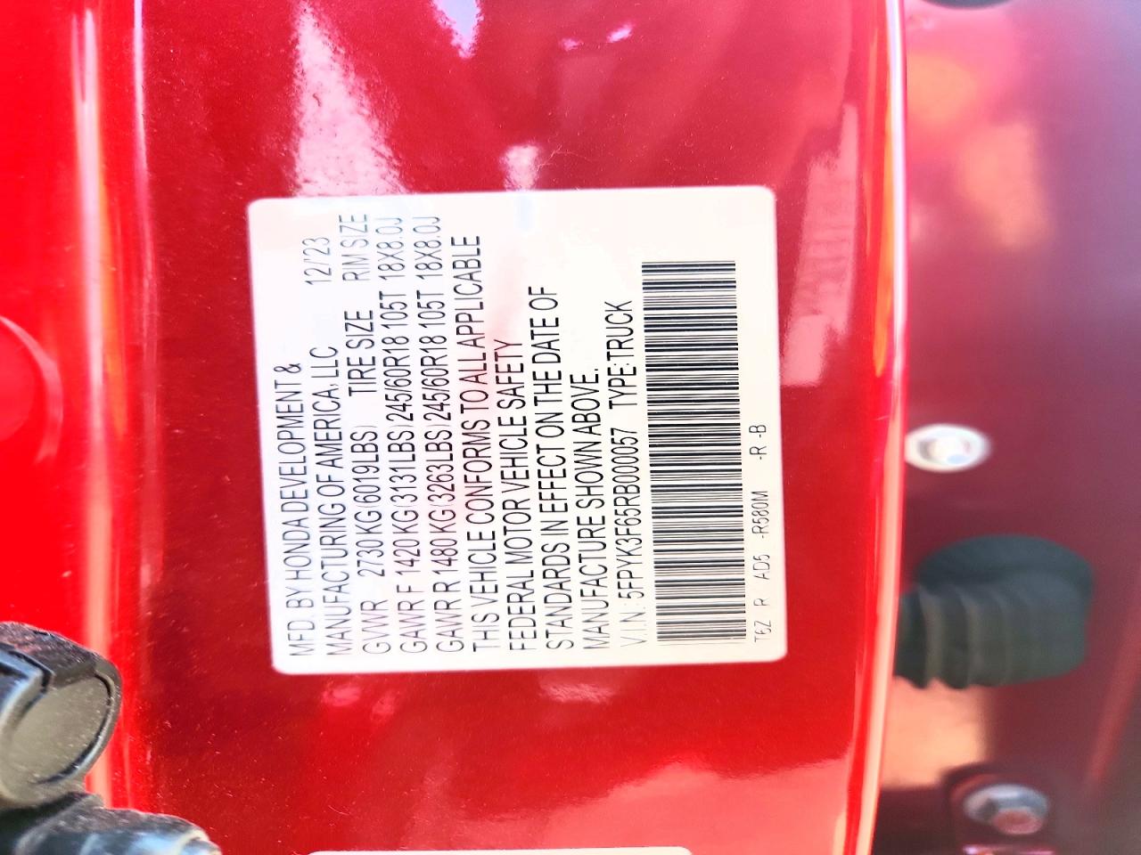 2024 Honda Ridgeline Trail Sport Red vin: 5FPYK3F65RB000057