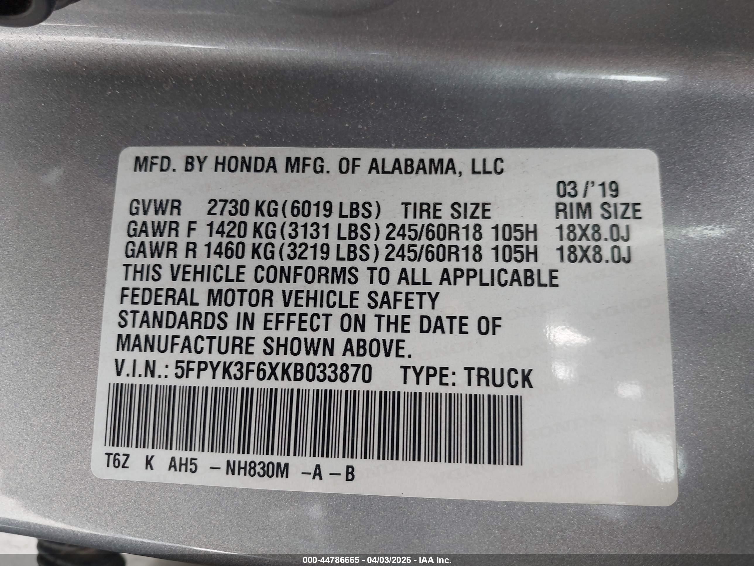2019 Honda Ridgeline Rtl-t Silver vin: 5FPYK3F6XKB033870