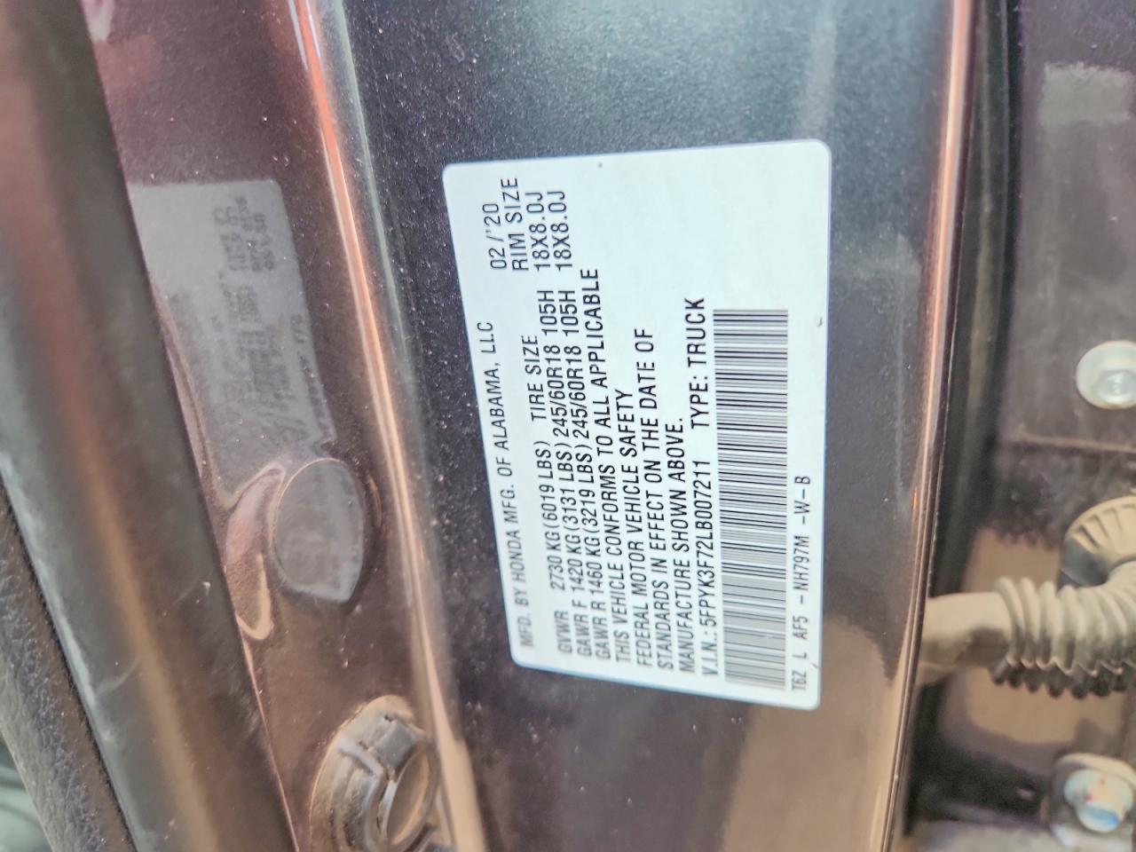 2020 Honda Ridgeline Rtl Серый vin: 5FPYK3F72LB007211