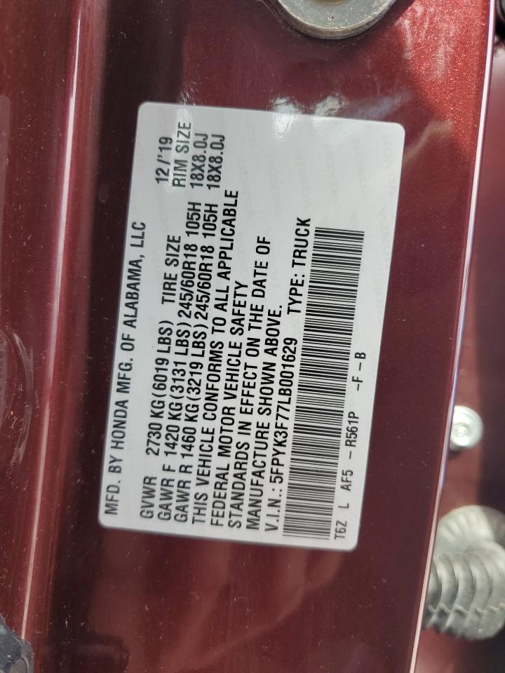 2020 Honda Ridgeline Burgundy vin: 5FPYK3F77LB001629