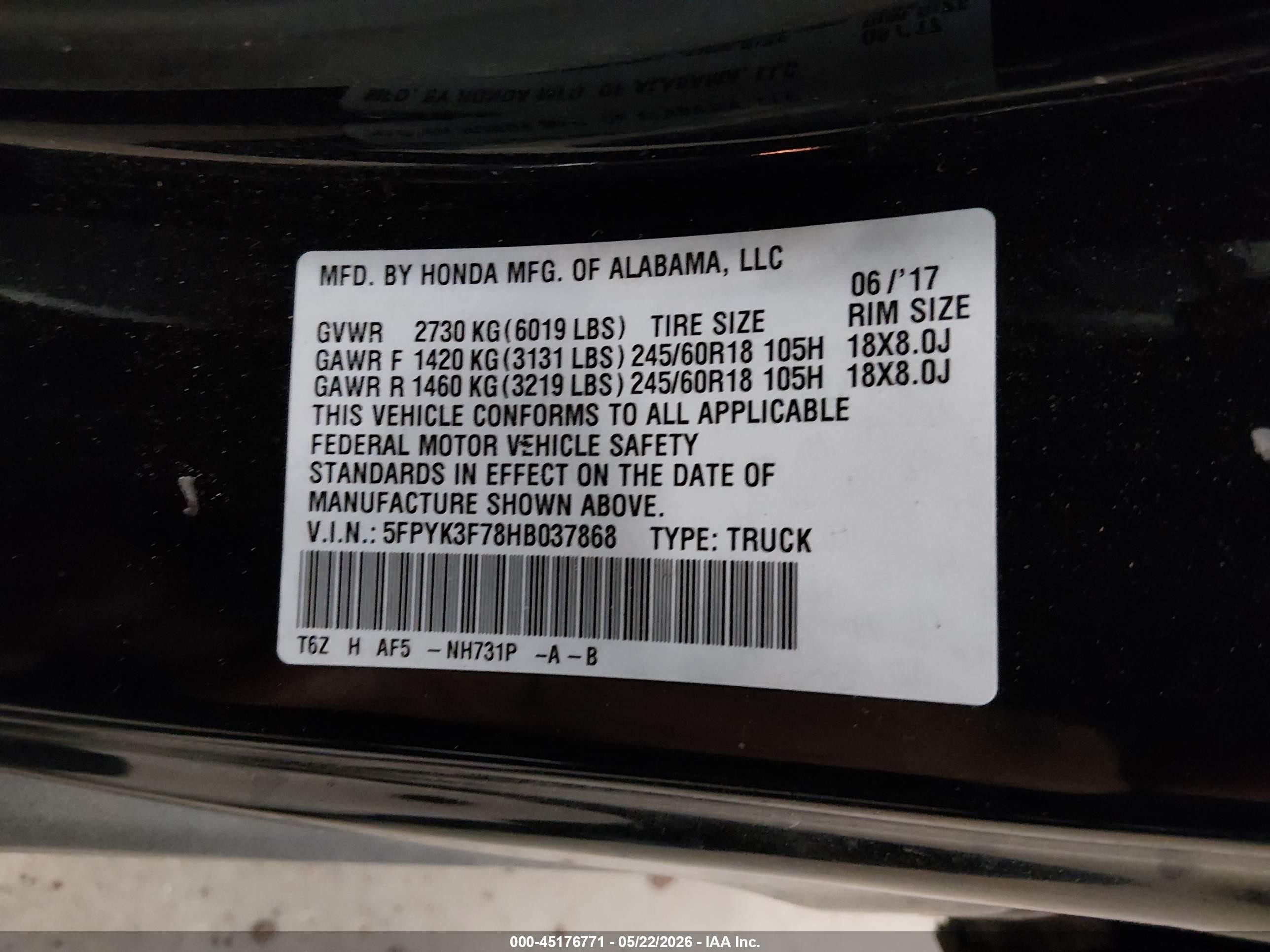 2017 Honda Ridgeline Rtl-e Черный vin: 5FPYK3F78HB037868