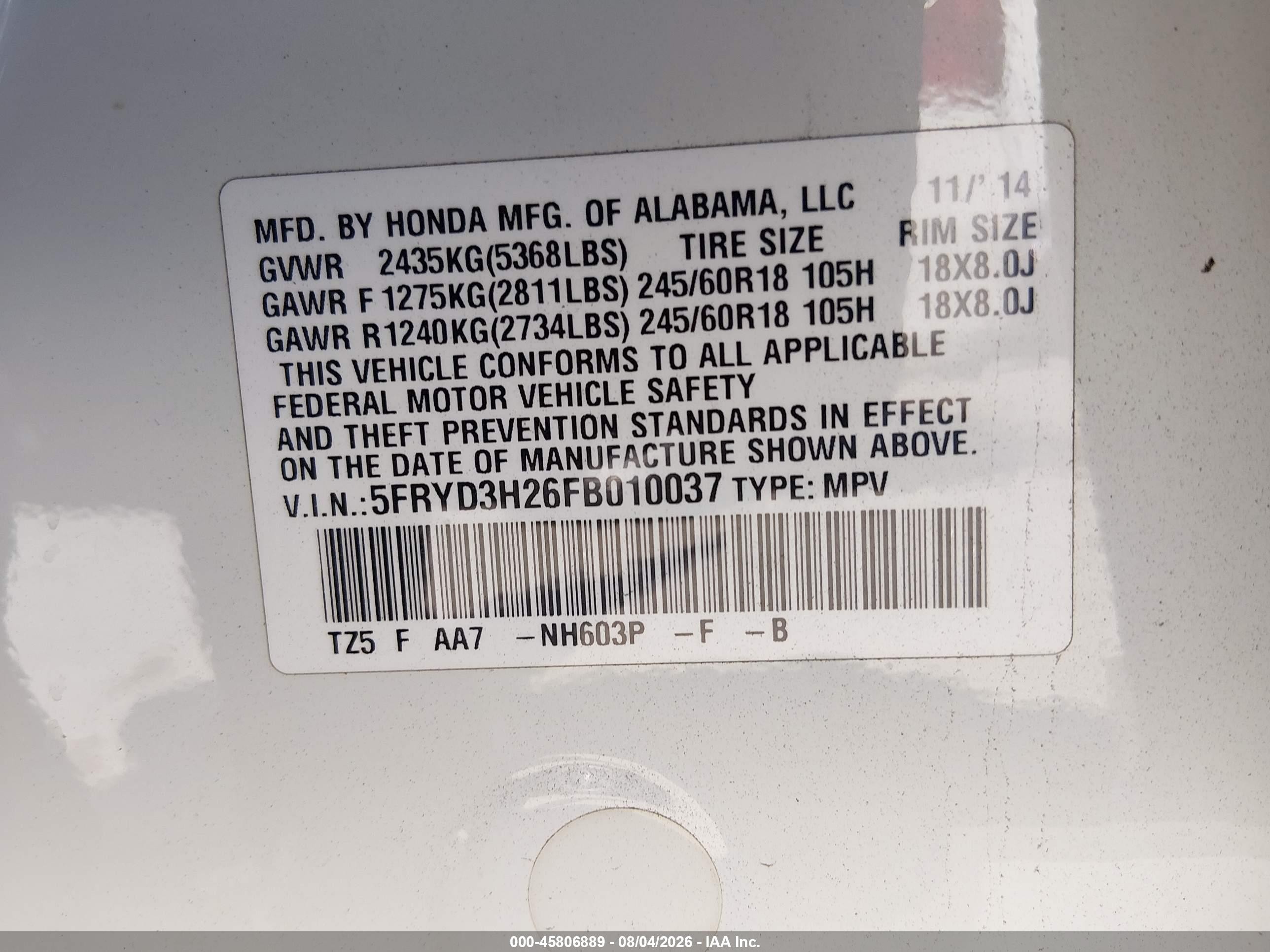2015 Acura Mdx   White vin: 5FRYD3H26FB010037