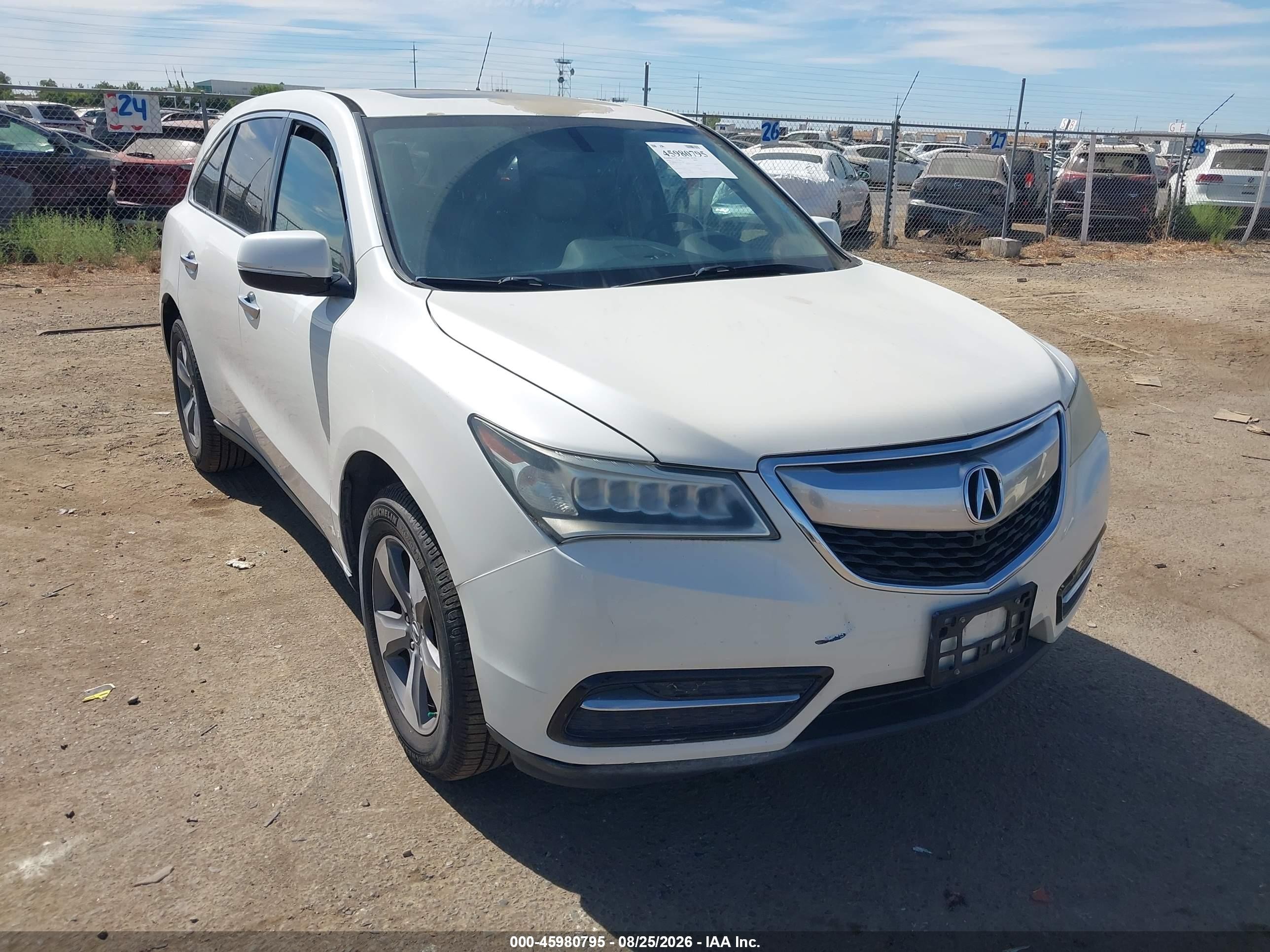 2014 Acura Mdx   White vin: 5FRYD3H27EB014404