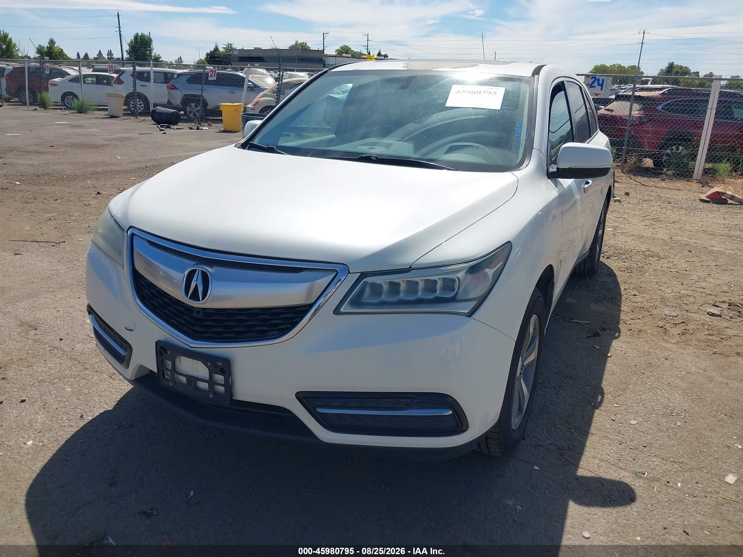 2014 Acura Mdx   White vin: 5FRYD3H27EB014404