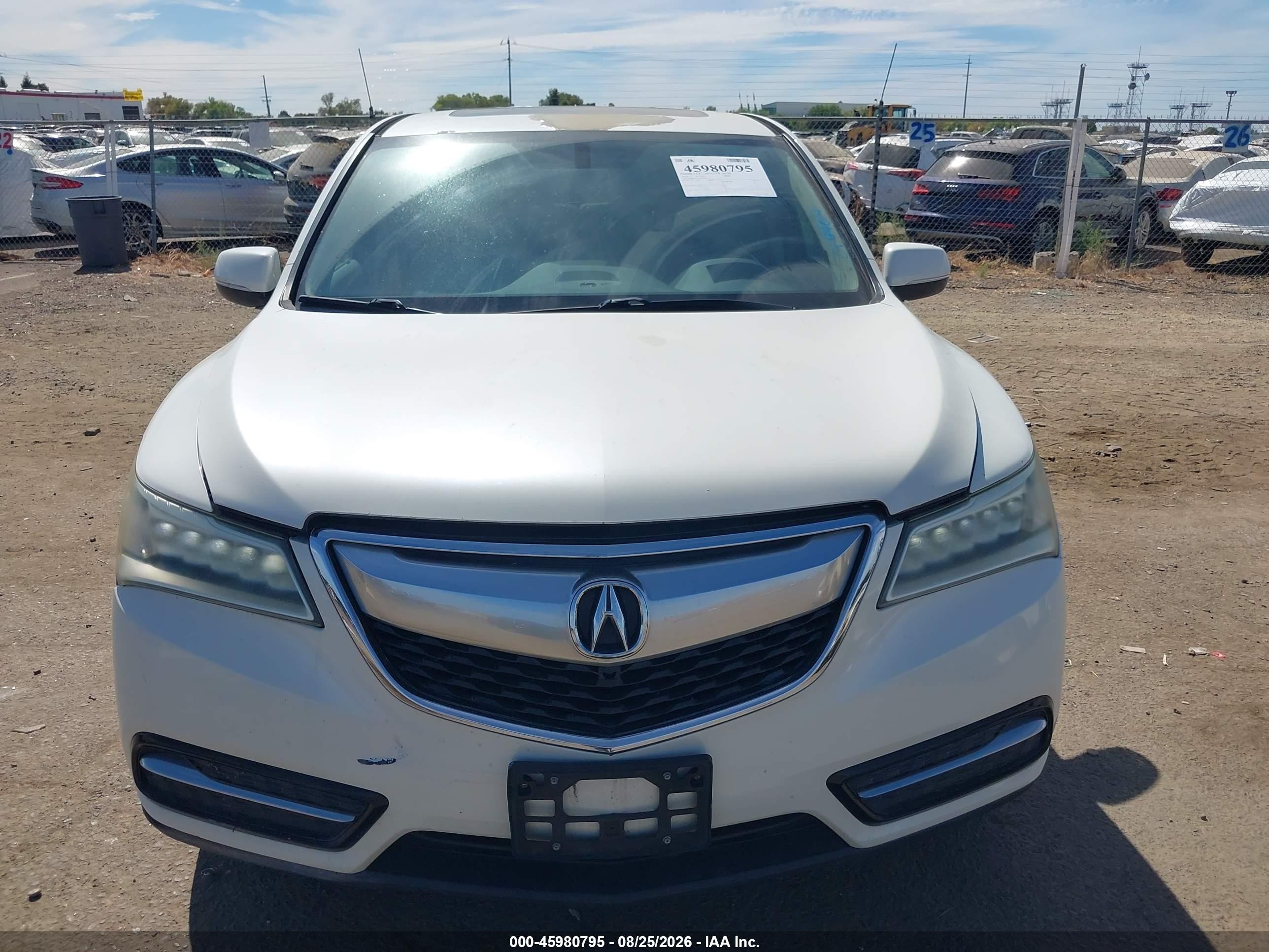 2014 Acura Mdx   White vin: 5FRYD3H27EB014404