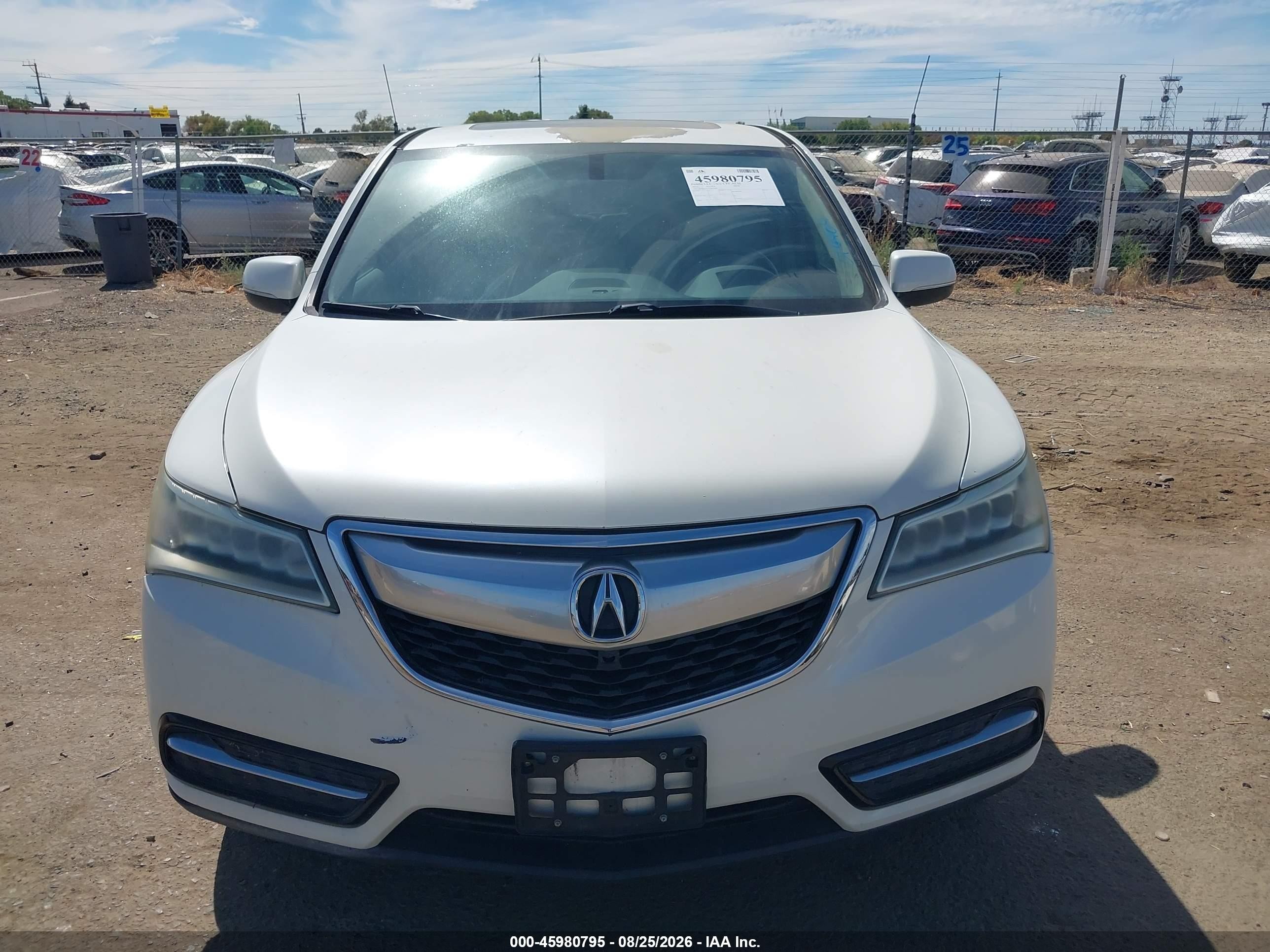 2014 Acura Mdx   White vin: 5FRYD3H27EB014404