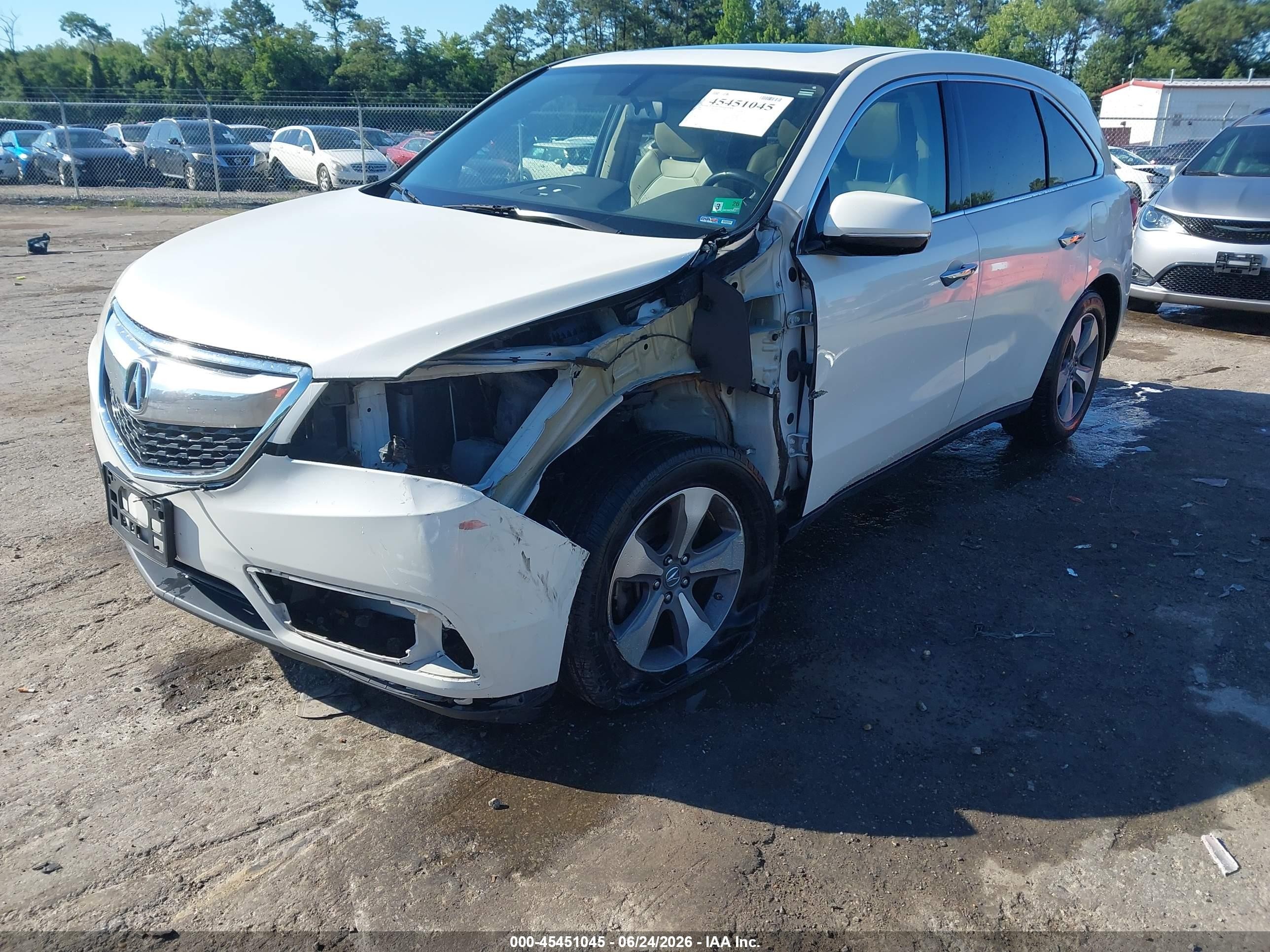 2014 Acura Mdx   White vin: 5FRYD3H28EB006778