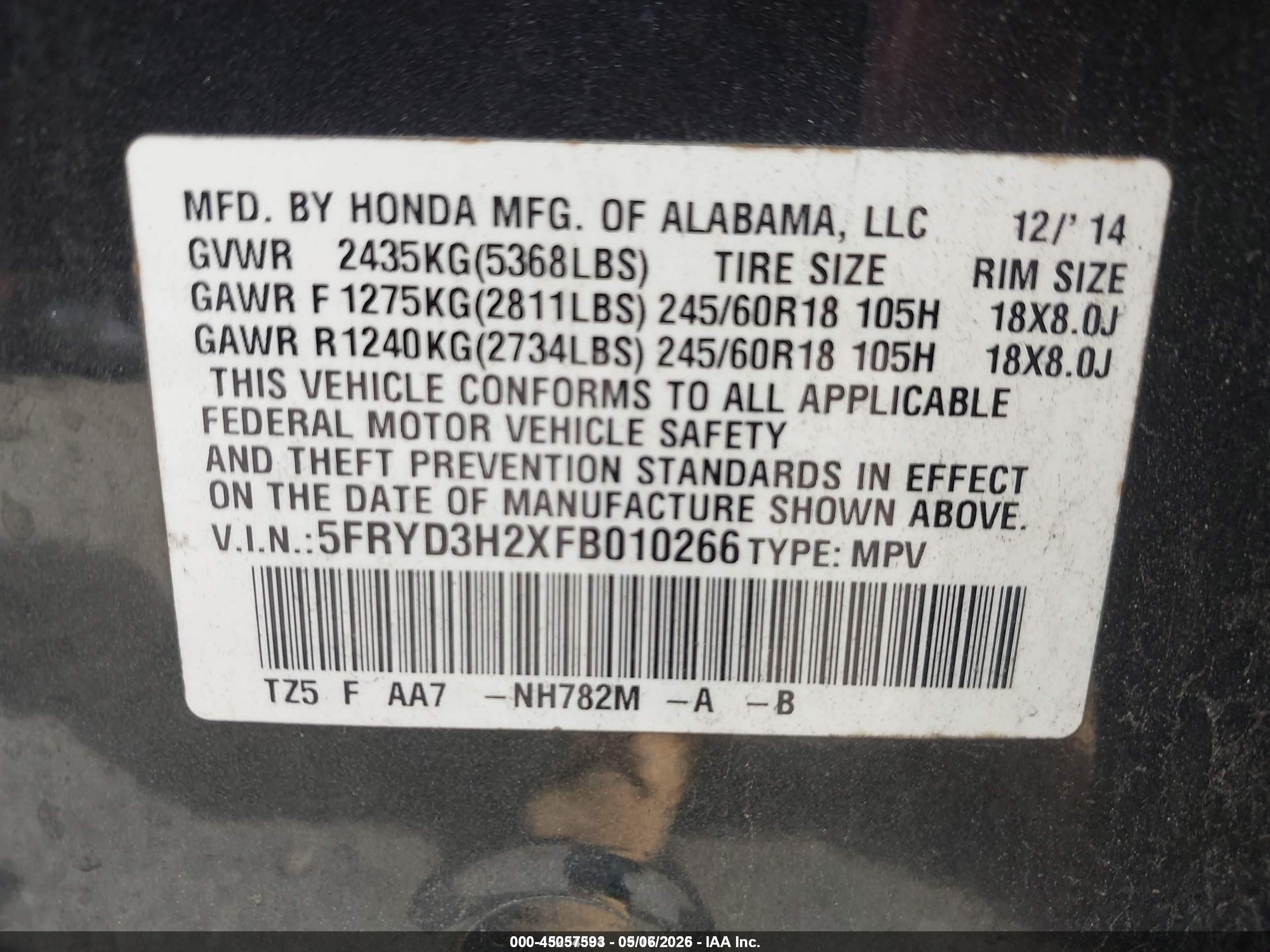 2015 Acura Mdx   Серый vin: 5FRYD3H2XFB010266