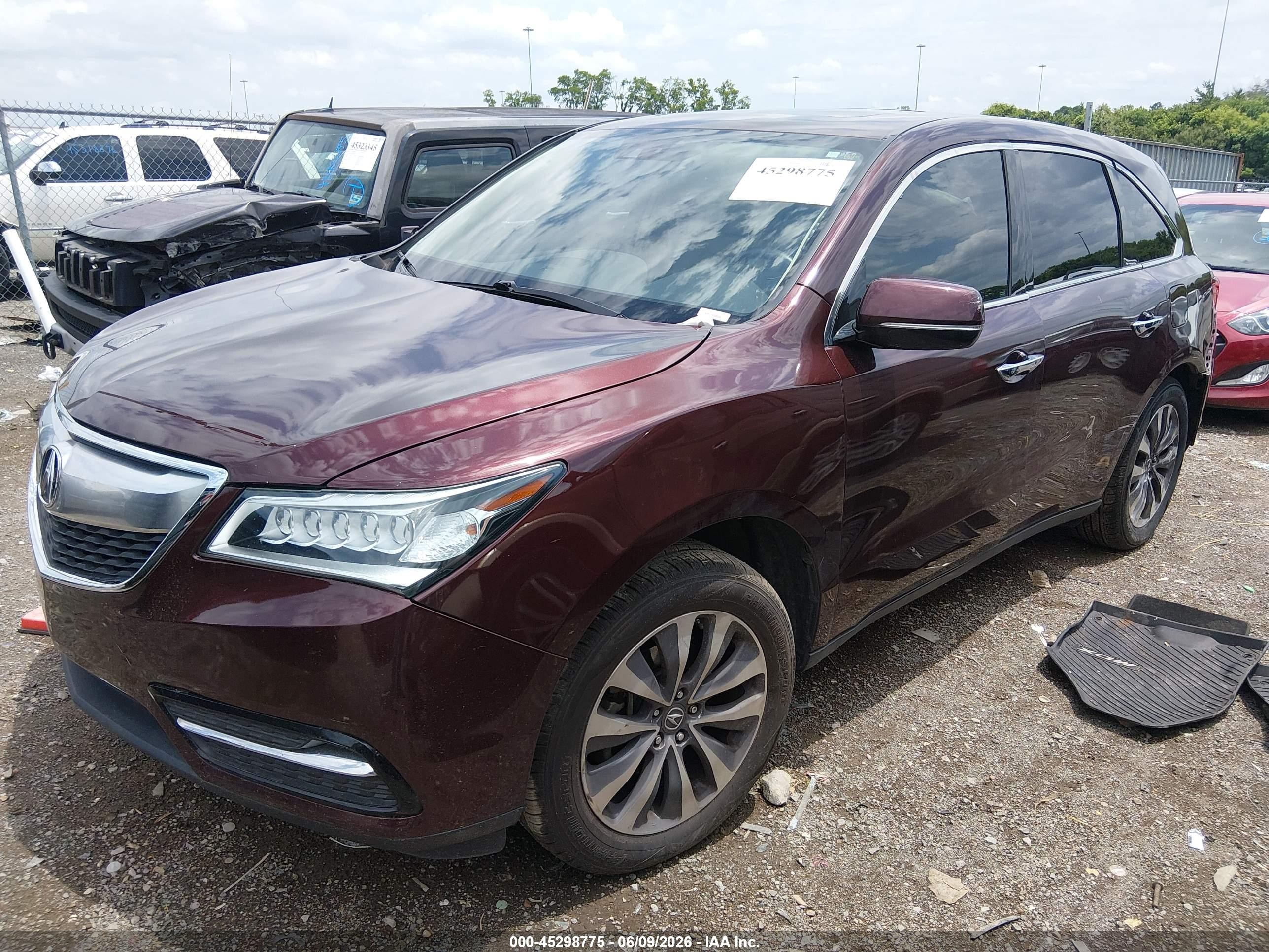 2014 Acura Mdx Technology Package Burgundy vin: 5FRYD3H44EB019092