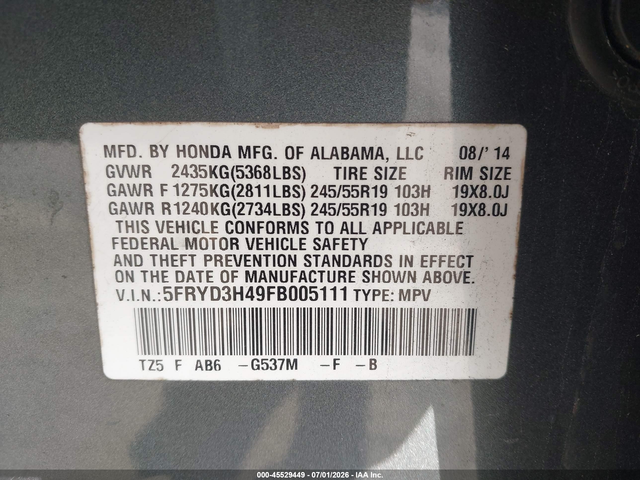 2015 Acura Mdx Technology Package Gray vin: 5FRYD3H49FB005111