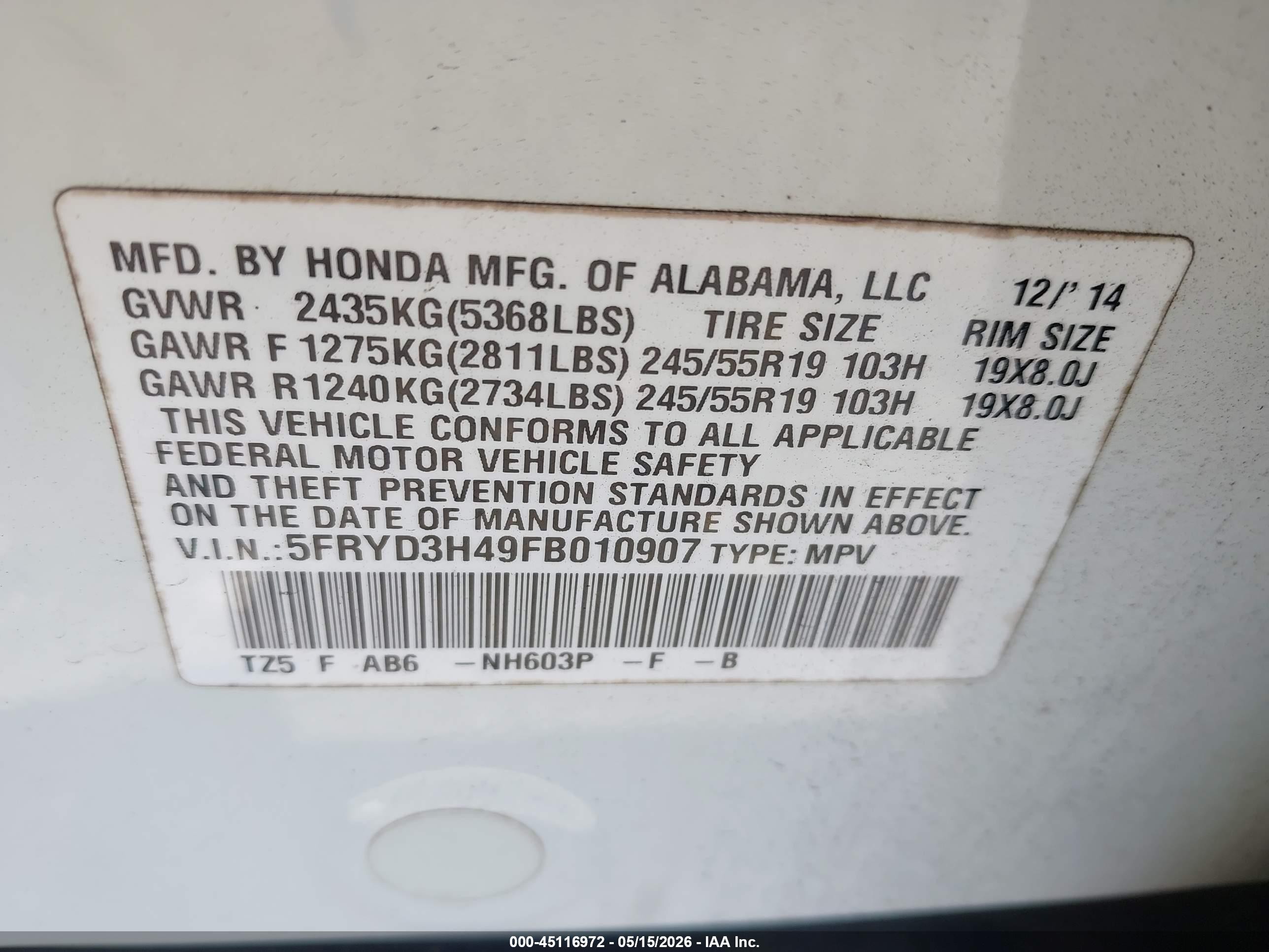 2015 Acura Mdx Technology Package White vin: 5FRYD3H49FB010907