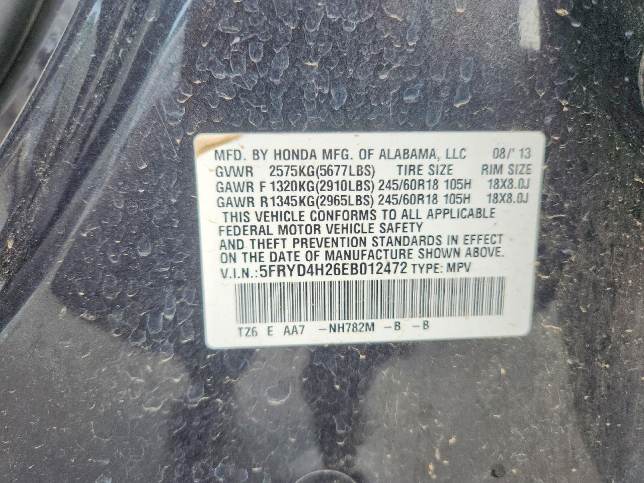 2014 Acura Mdx Charcoal vin: 5FRYD4H26EB012472
