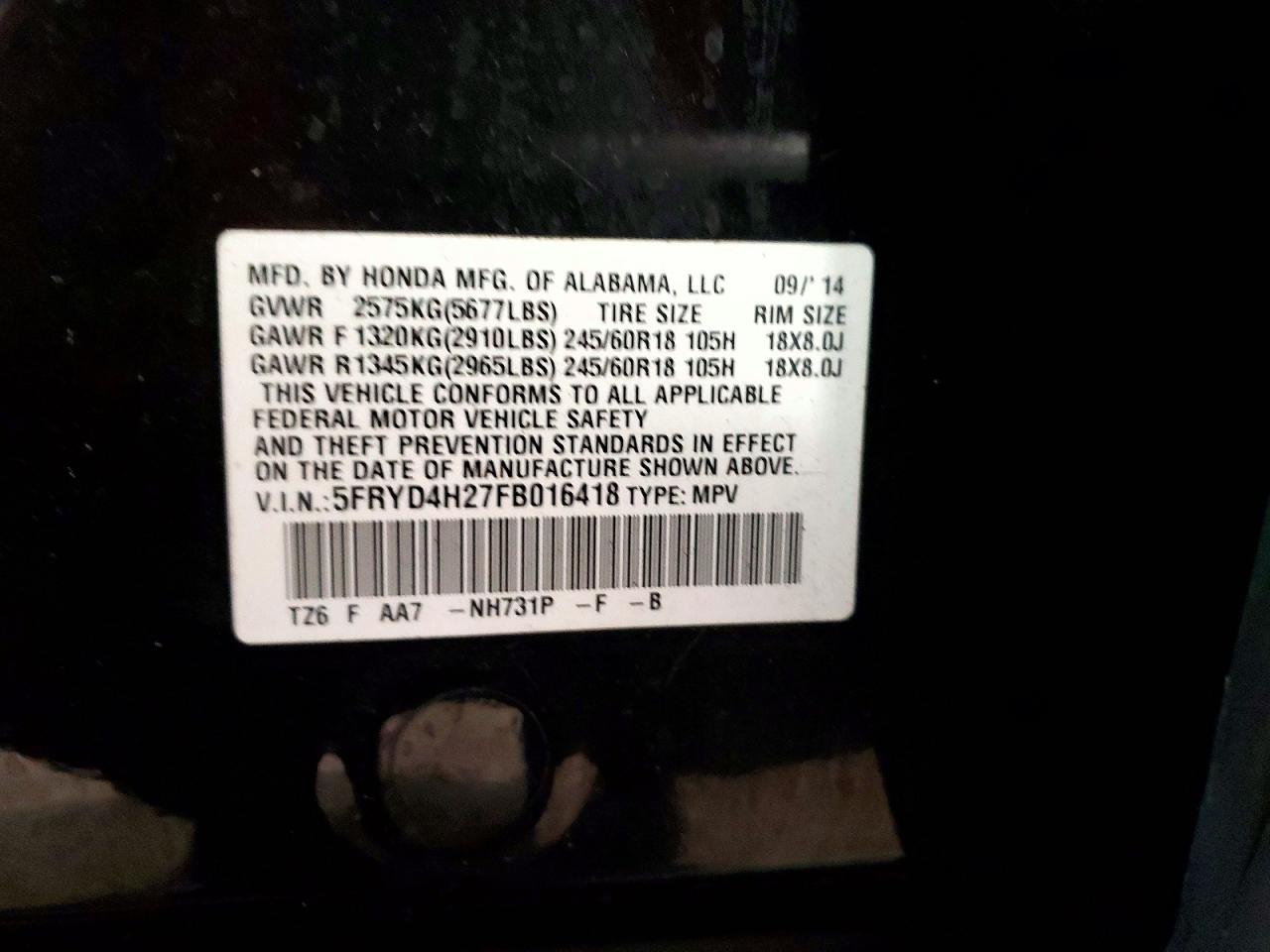 2015 Acura Mdx Black vin: 5FRYD4H27FB016418