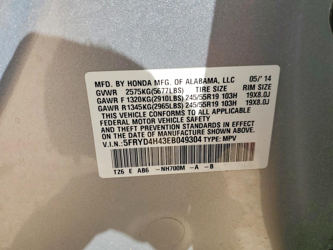 2014 Acura Mdx Silver vin: 5FRYD4H43EB049304