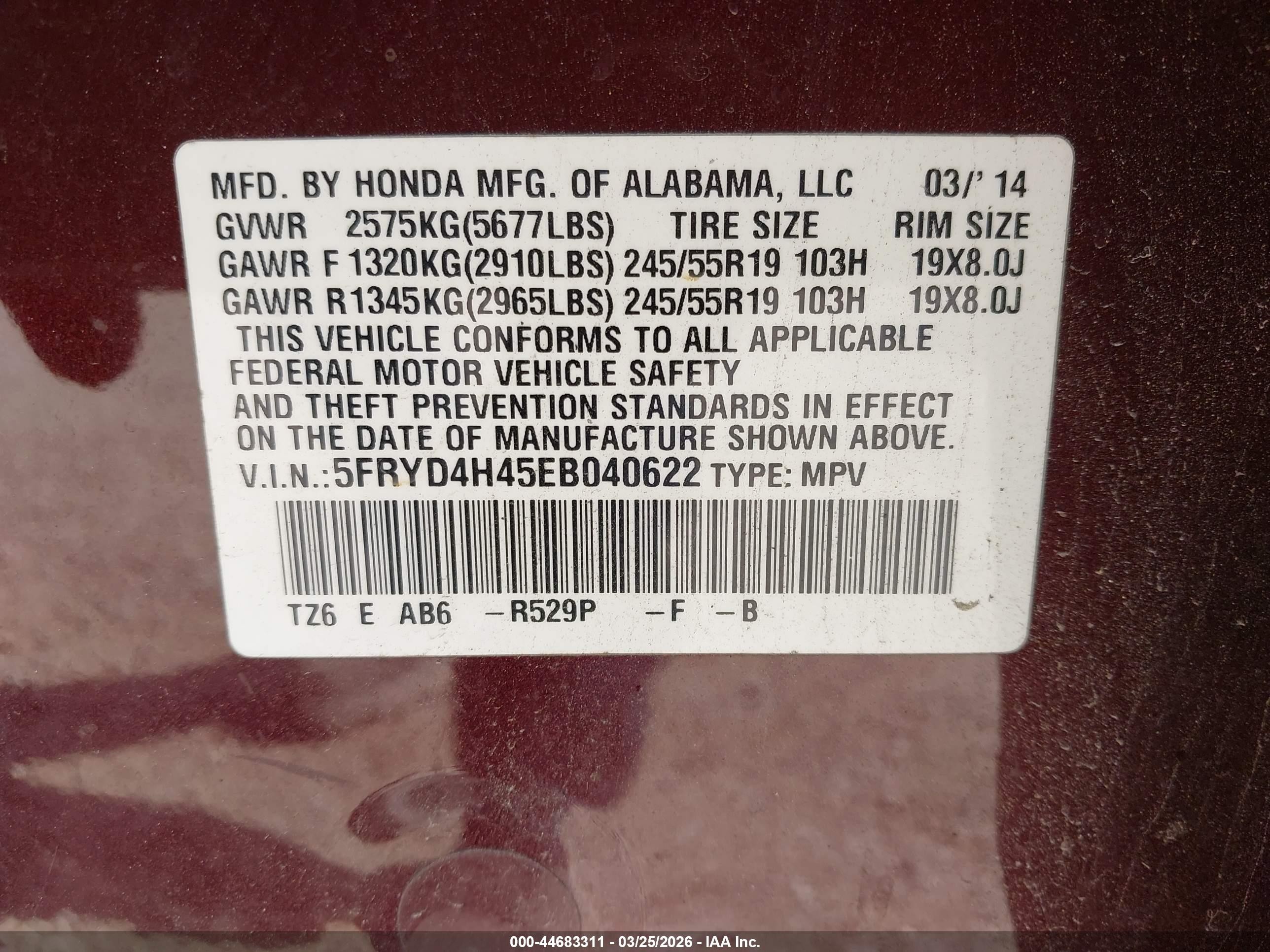 2014 Acura Mdx Technology Package Maroon vin: 5FRYD4H45EB040622