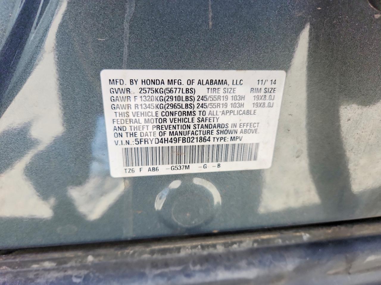 2015 Acura Mdx Technology Green vin: 5FRYD4H49FB021864