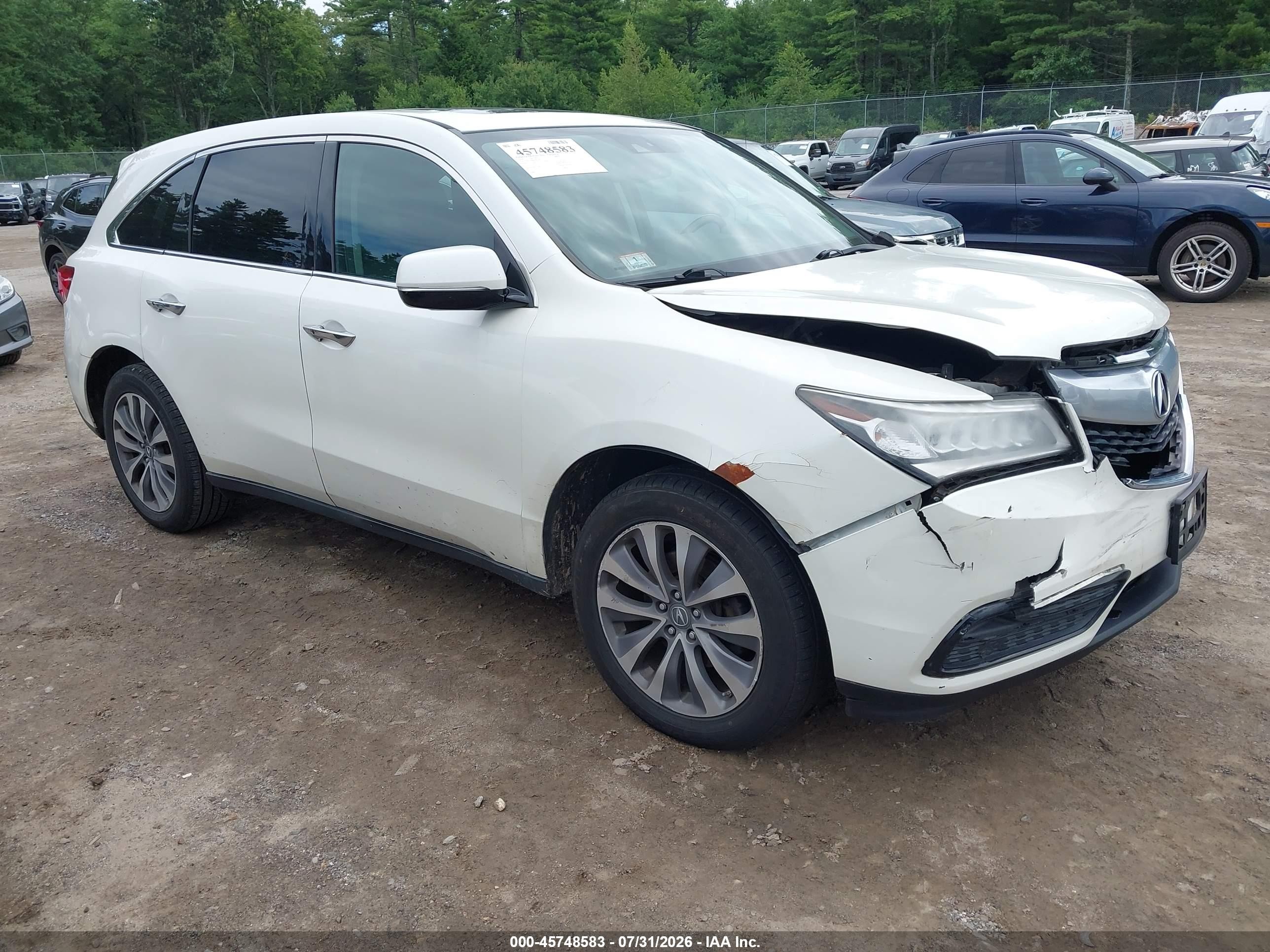 2014 Acura Mdx Technology Pkg W/entertainment Pkg White vin: 5FRYD4H64EB023876