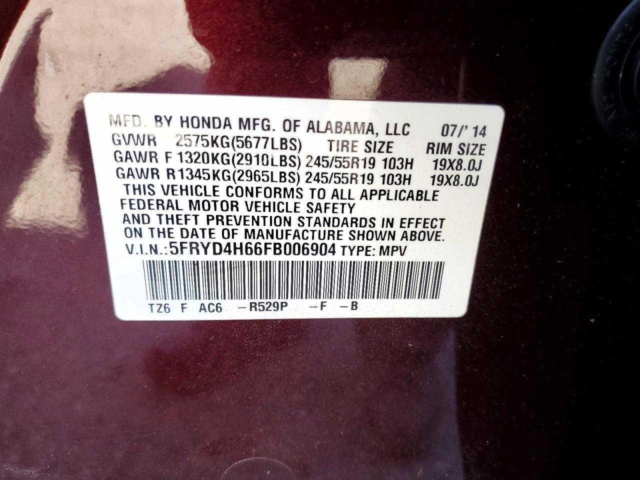 2015 Acura Mdx Technology Burgundy vin: 5FRYD4H66FB006904