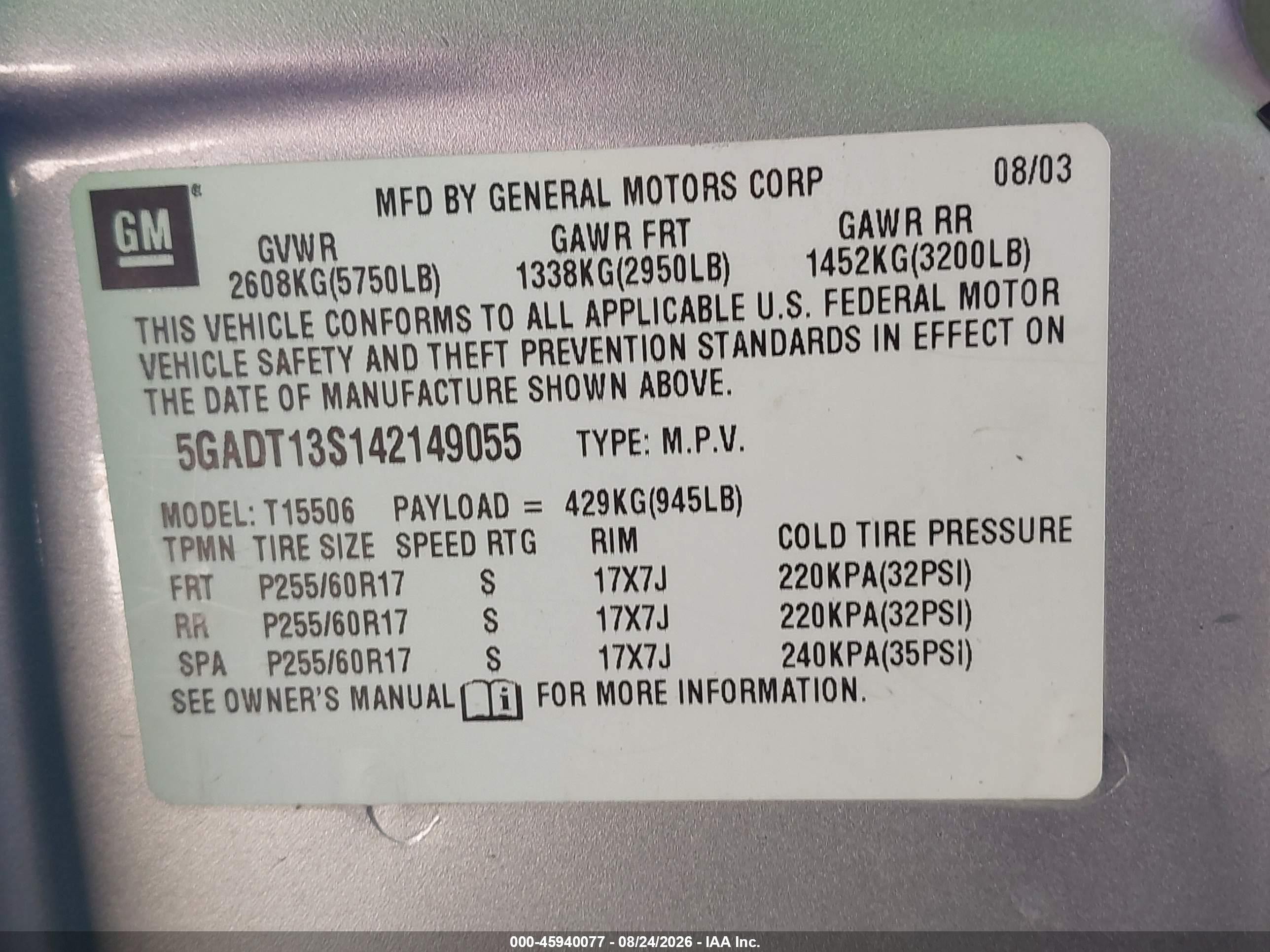 2004 Buick Rainier Cxl Plus Silver vin: 5GADT13S142149055