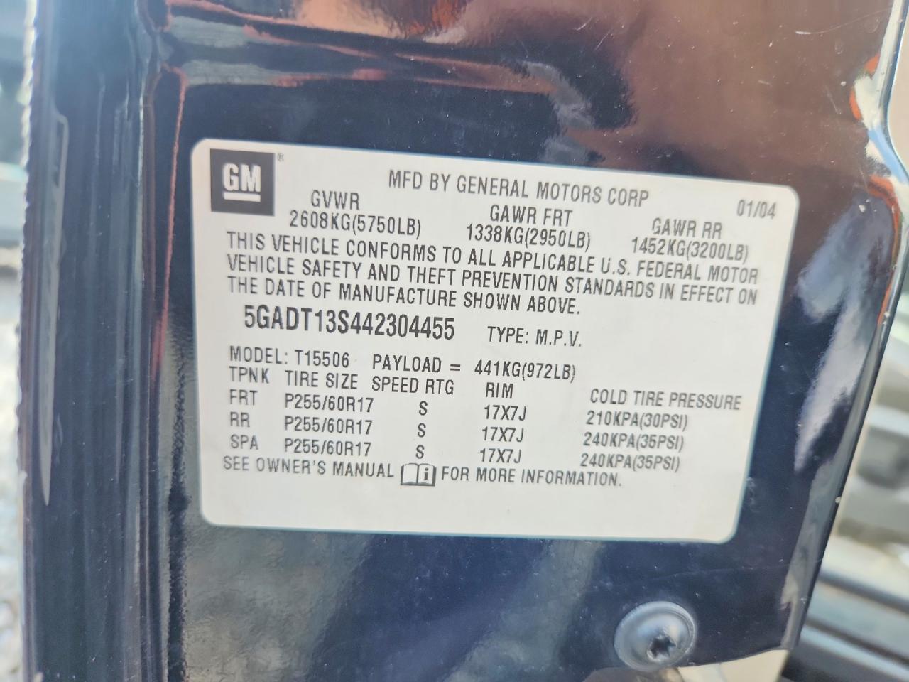 2004 Buick Rainier Cxl Black vin: 5GADT13S442304455