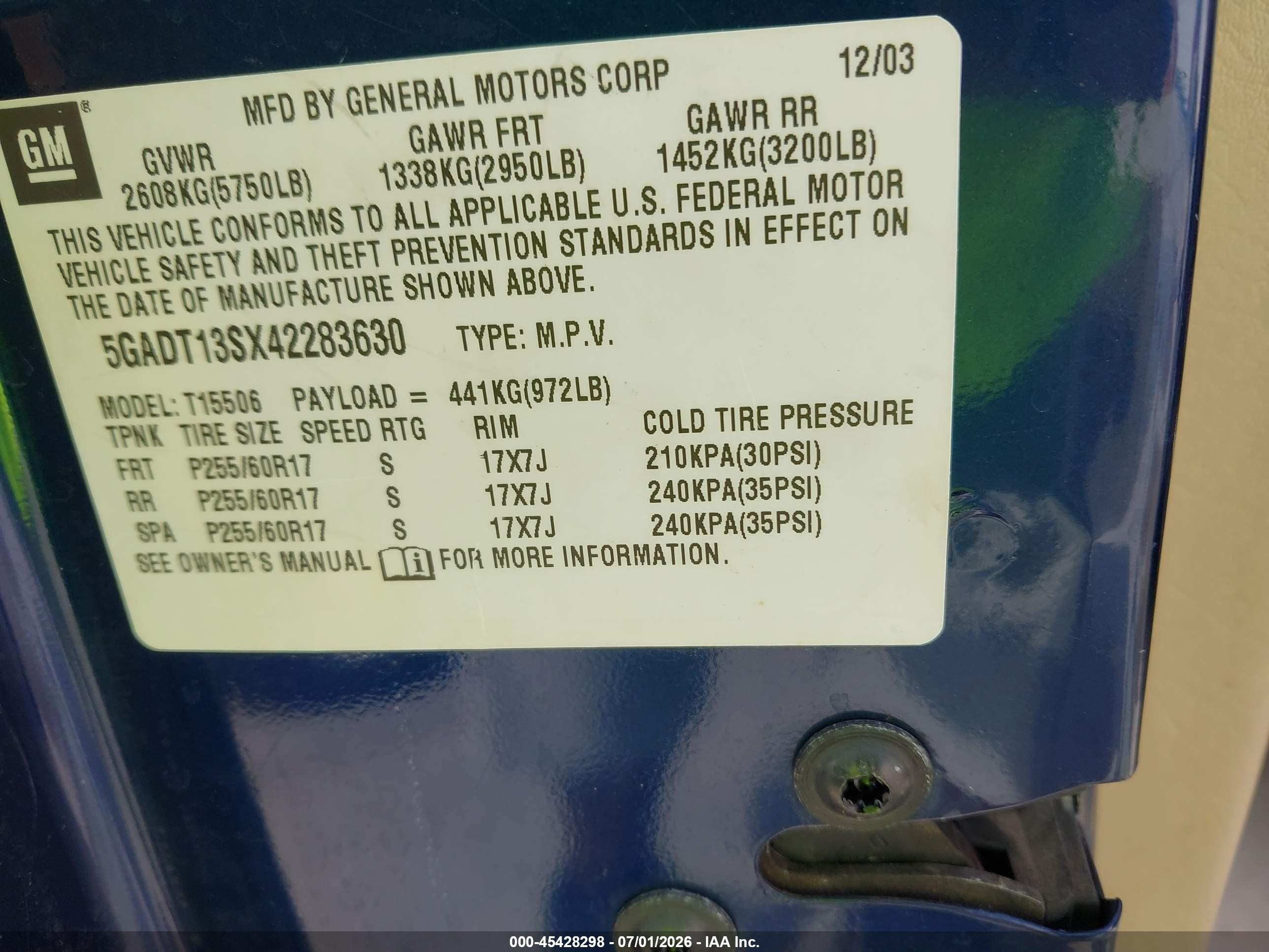 2004 Buick Rainier Cxl Dark Blue vin: 5GADT13SX42283630