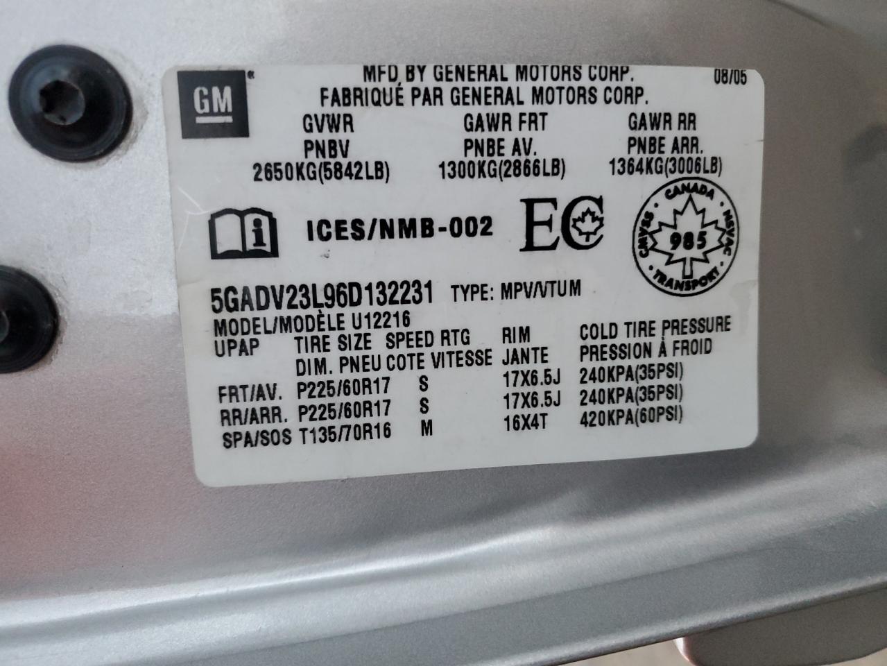 2006 Buick Terraza Cx Серебряный vin: 5GADV23L96D132231