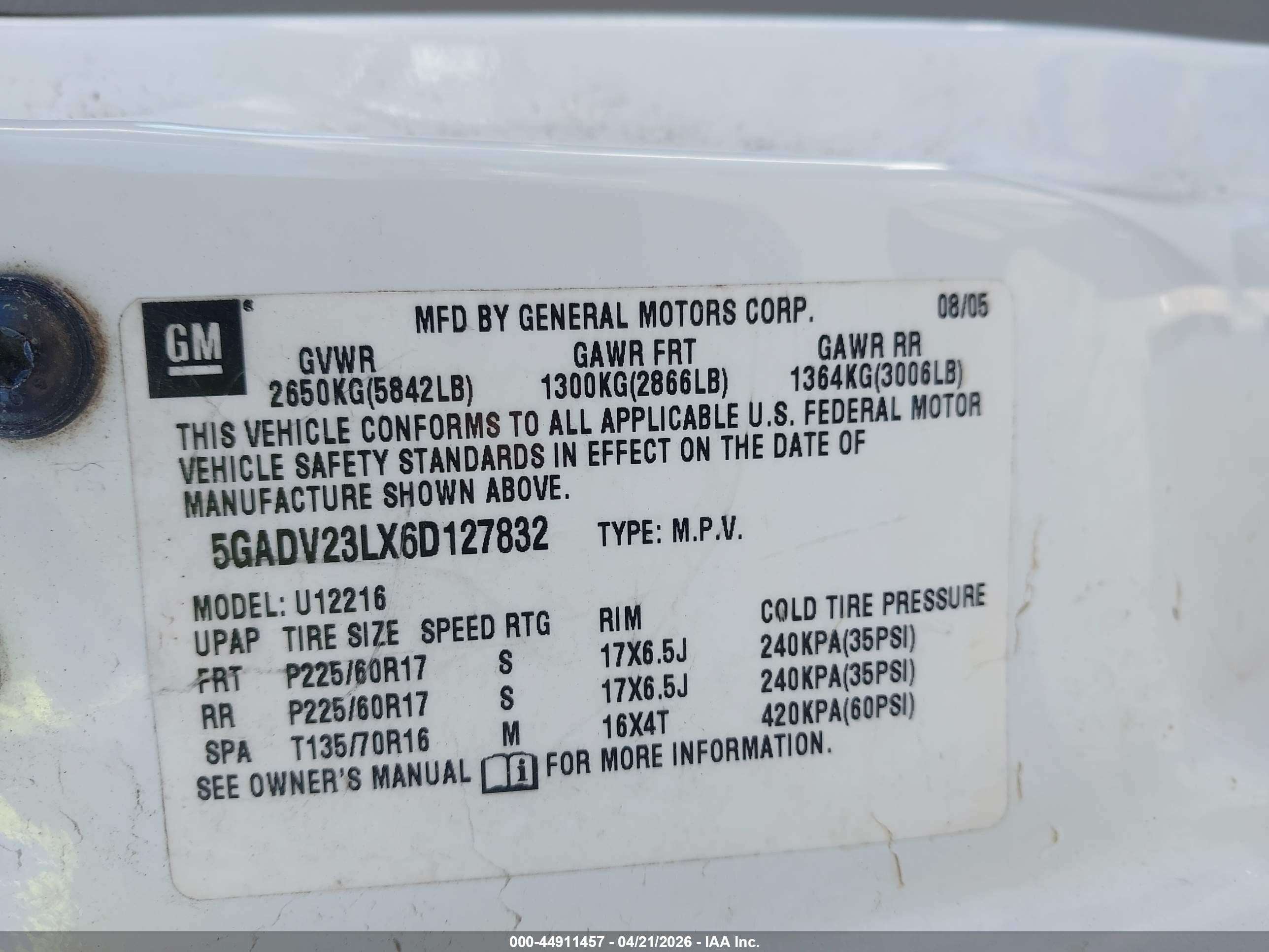 2006 Buick Terraza Cx White vin: 5GADV23LX6D127832