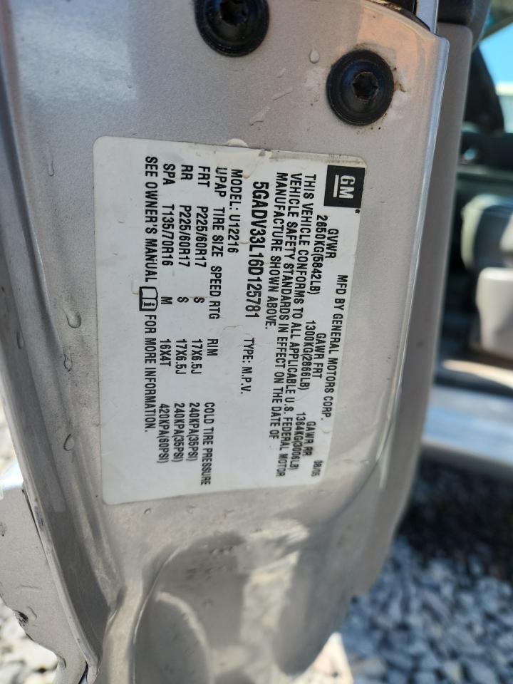 2006 Buick Terraza Cxl Серебряный vin: 5GADV33L16D125781