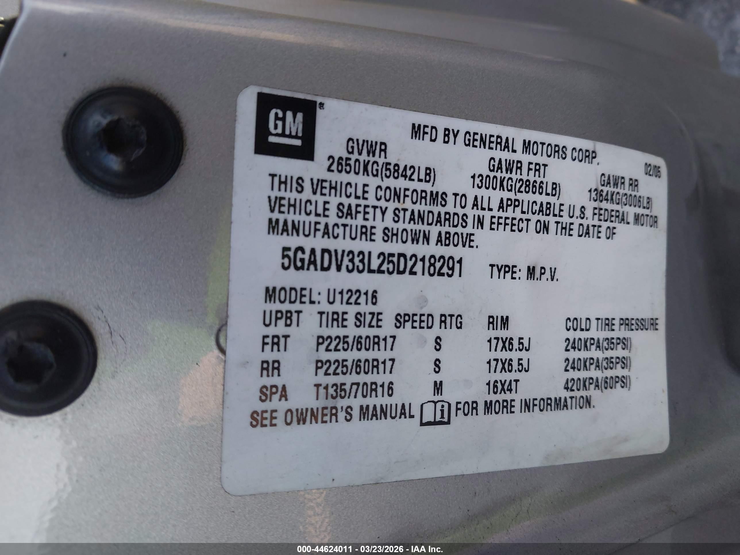 2005 Buick Terraza Cxl Silver vin: 5GADV33L25D218291