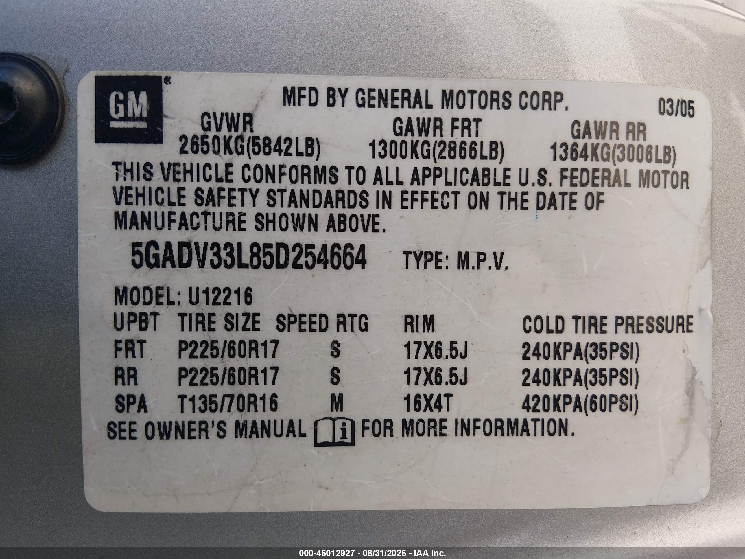 2005 Buick Terraza Cxl Silver vin: 5GADV33L85D254664