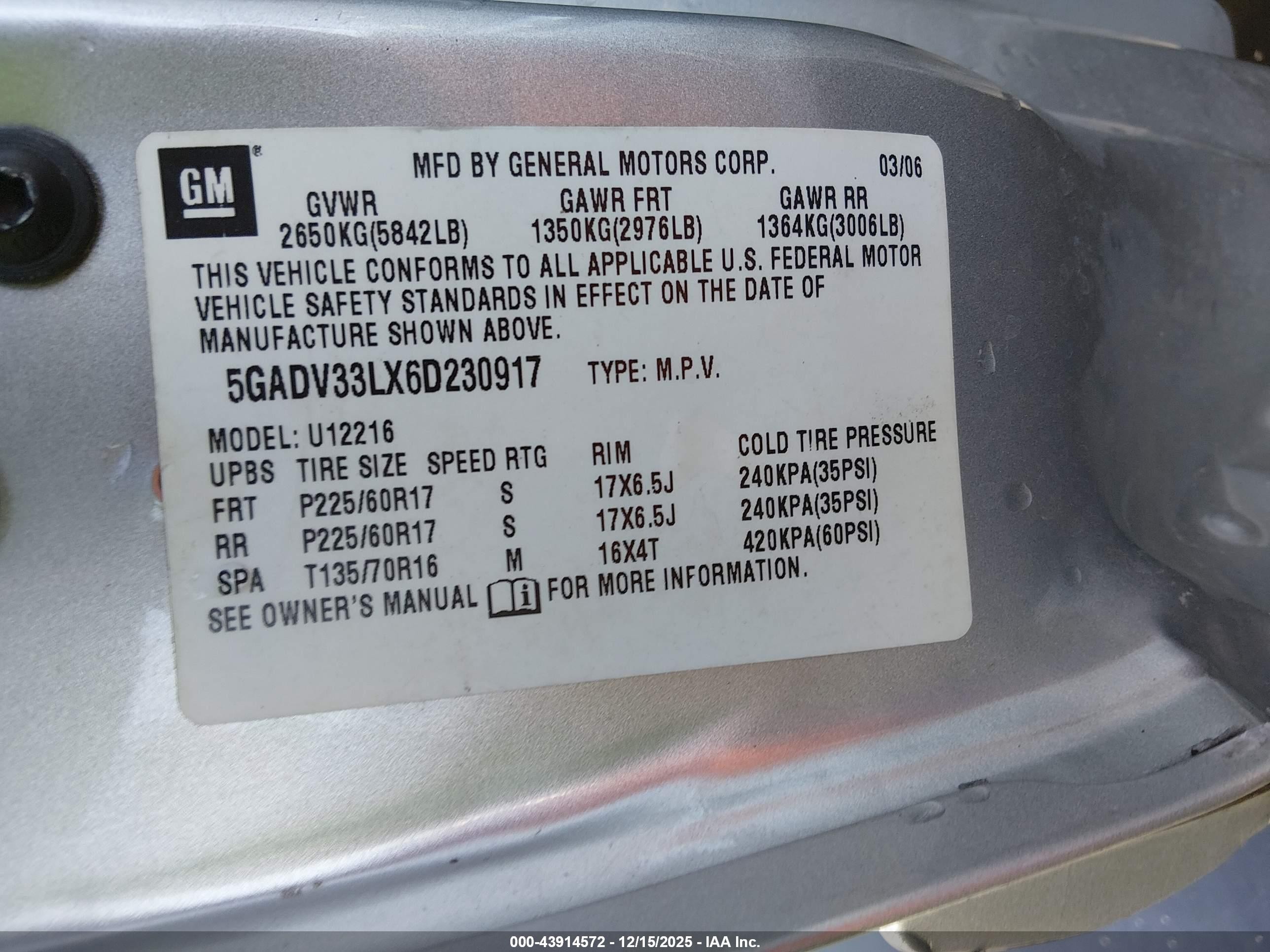 2006 Buick Terraza Cxl Silver vin: 5GADV33LX6D230917
