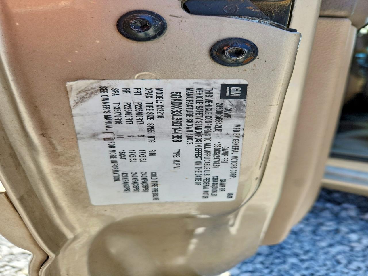 2006 Buick Terraza Cxl Gold vin: 5GADX33L36D144858