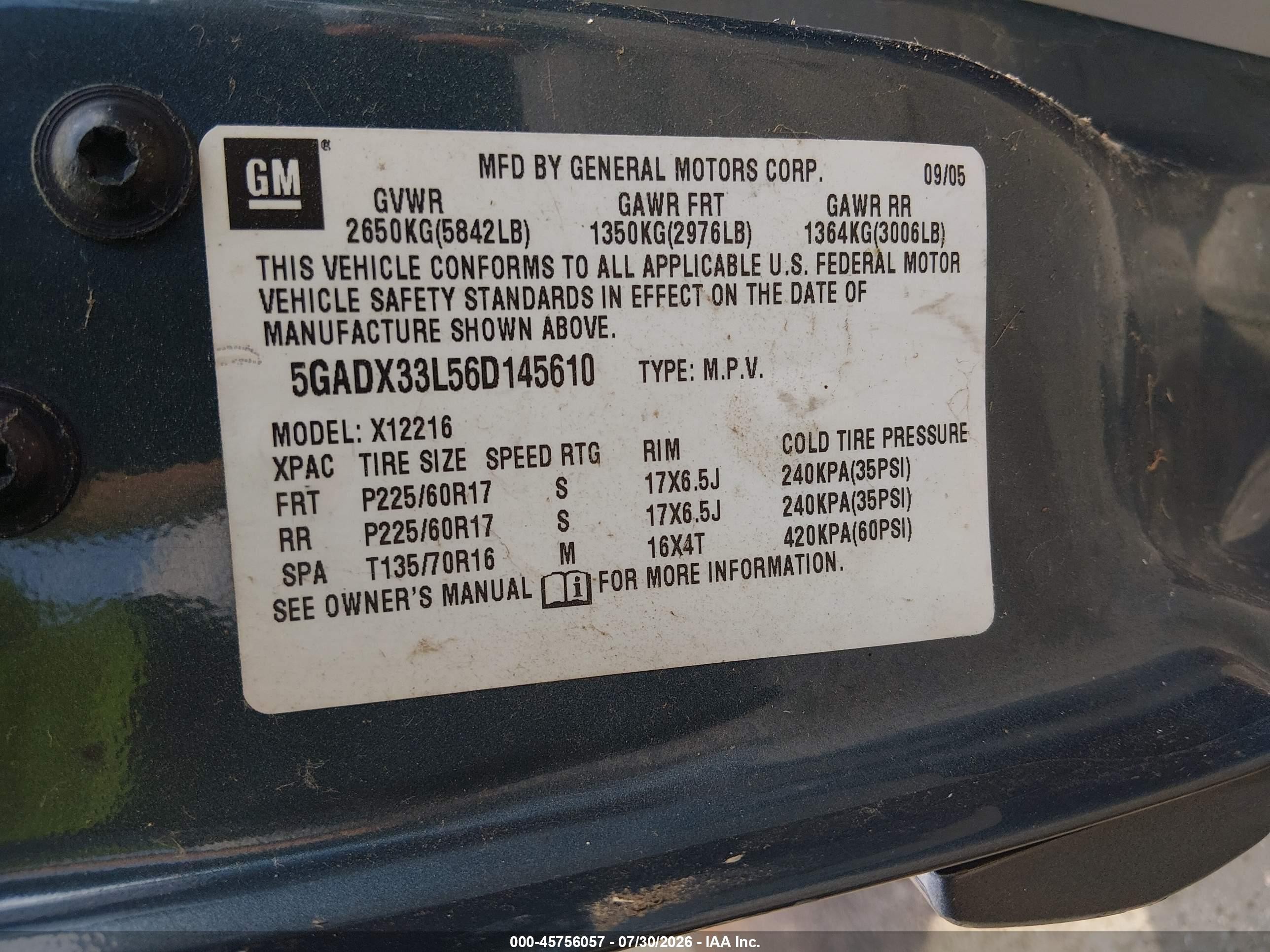 2006 Buick Terraza Cxl Синий vin: 5GADX33L56D145610