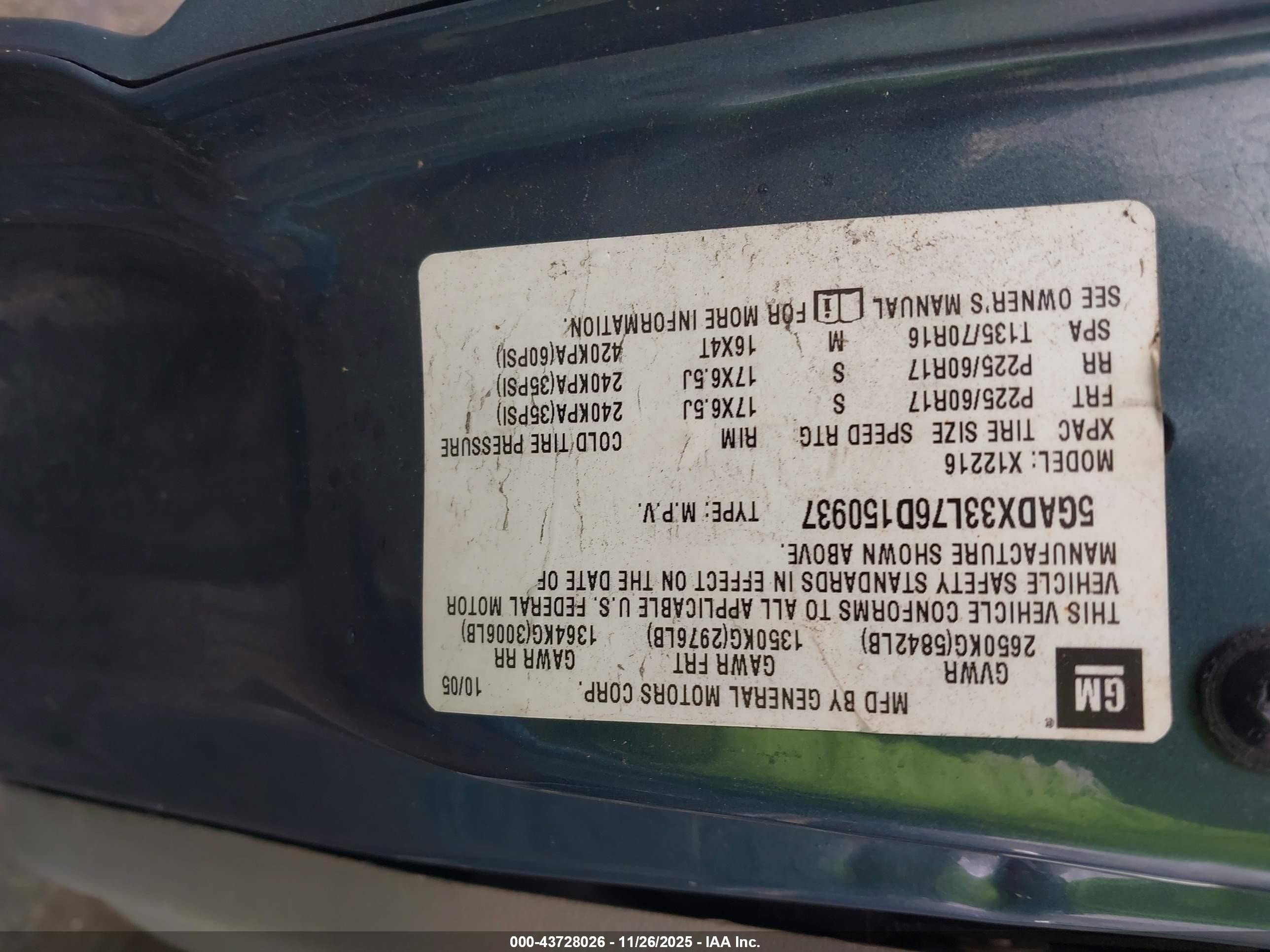 2006 Buick Terraza Cxl Navy vin: 5GADX33L76D150937
