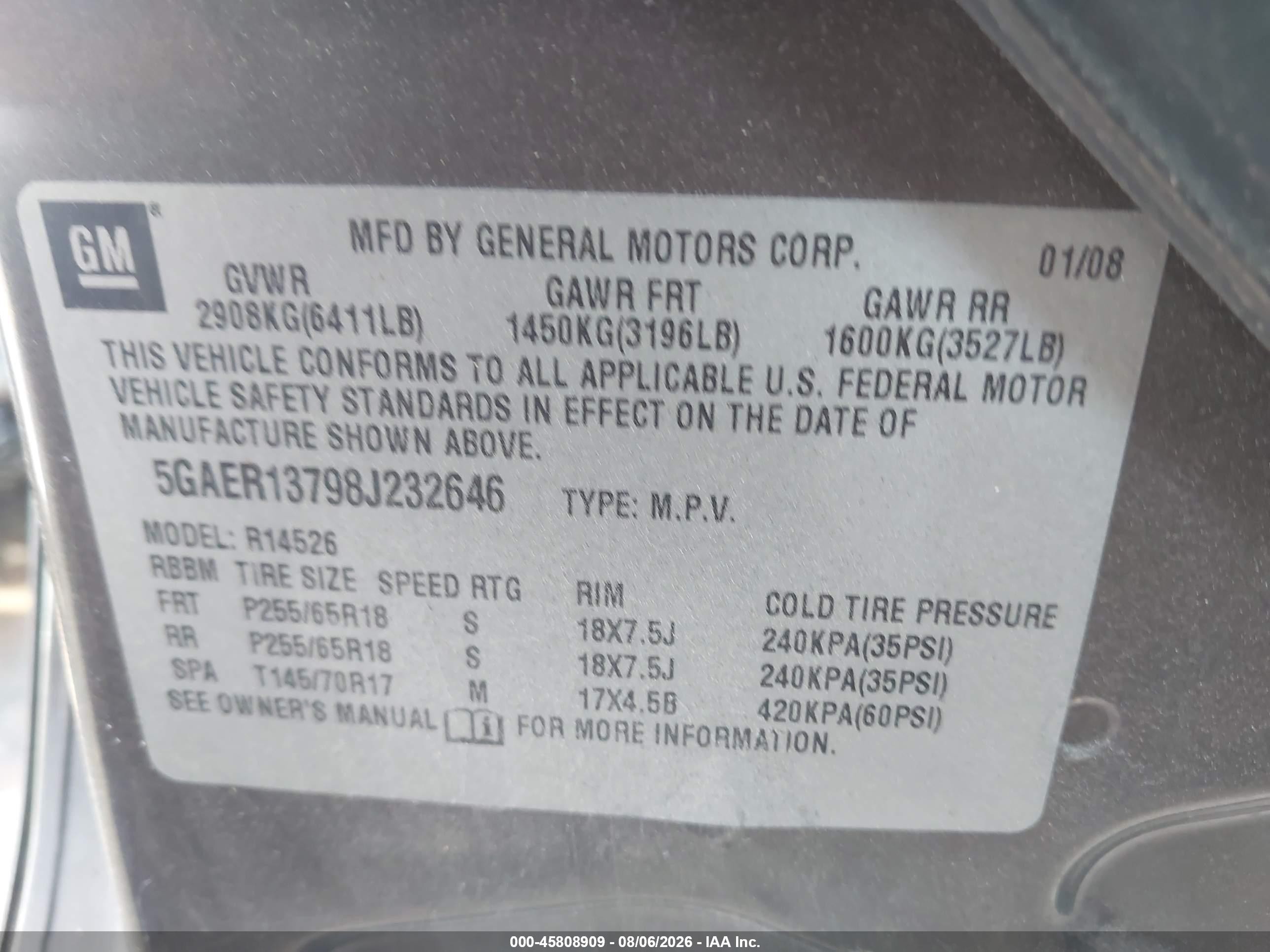 2008 Buick Enclave Cx Gray vin: 5GAER13798J232646
