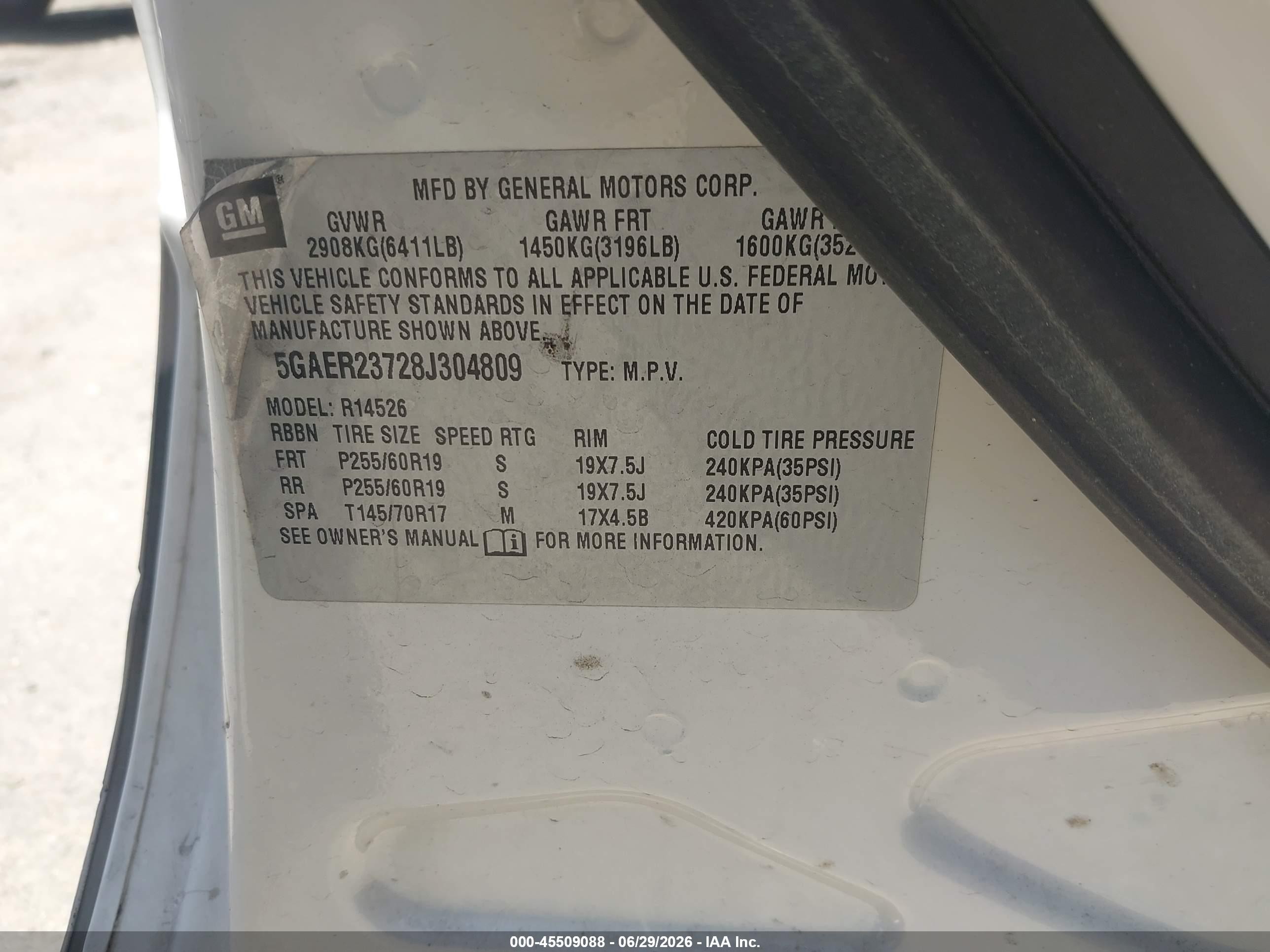 2008 Buick Enclave Cxl White vin: 5GAER23728J304809