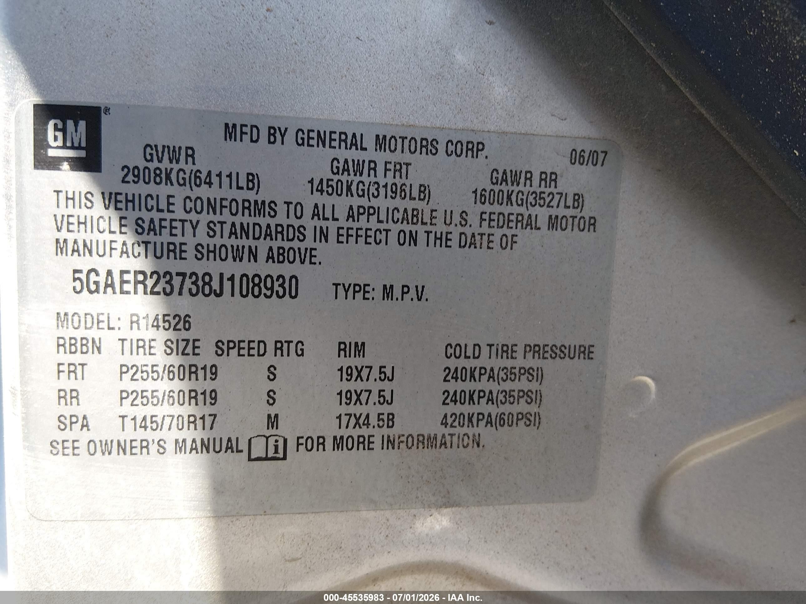 2008 Buick Enclave Cxl Gray vin: 5GAER23738J108930