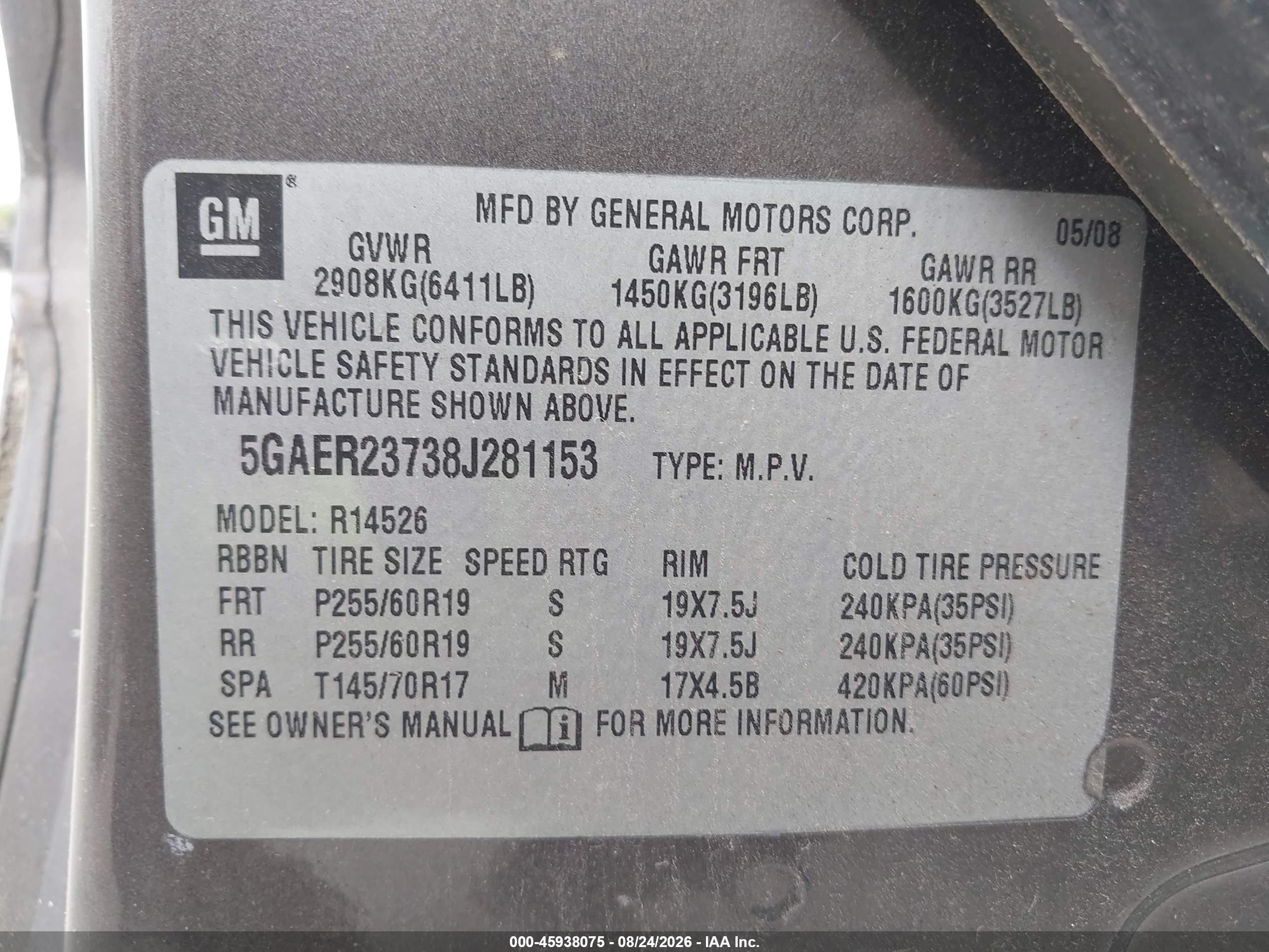 2008 Buick Enclave Cxl Gray vin: 5GAER23738J281153