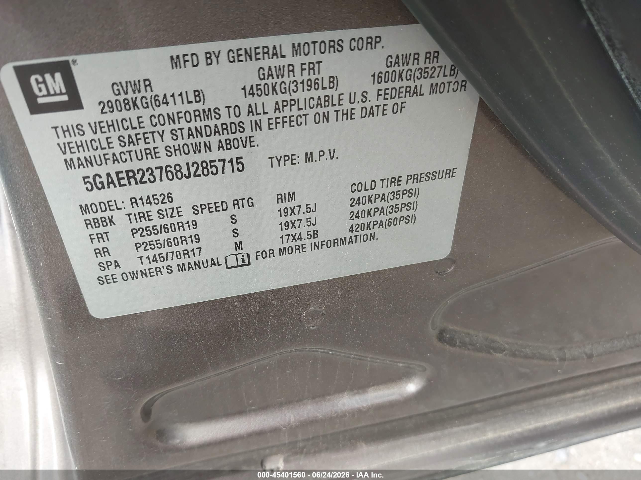2008 Buick Enclave Cxl Gray vin: 5GAER23768J285715