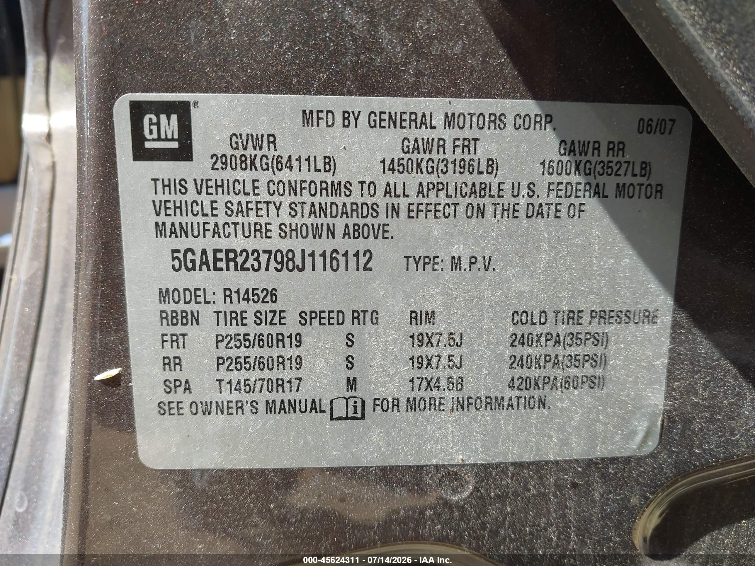 2008 Buick Enclave Cxl Brown vin: 5GAER23798J116112