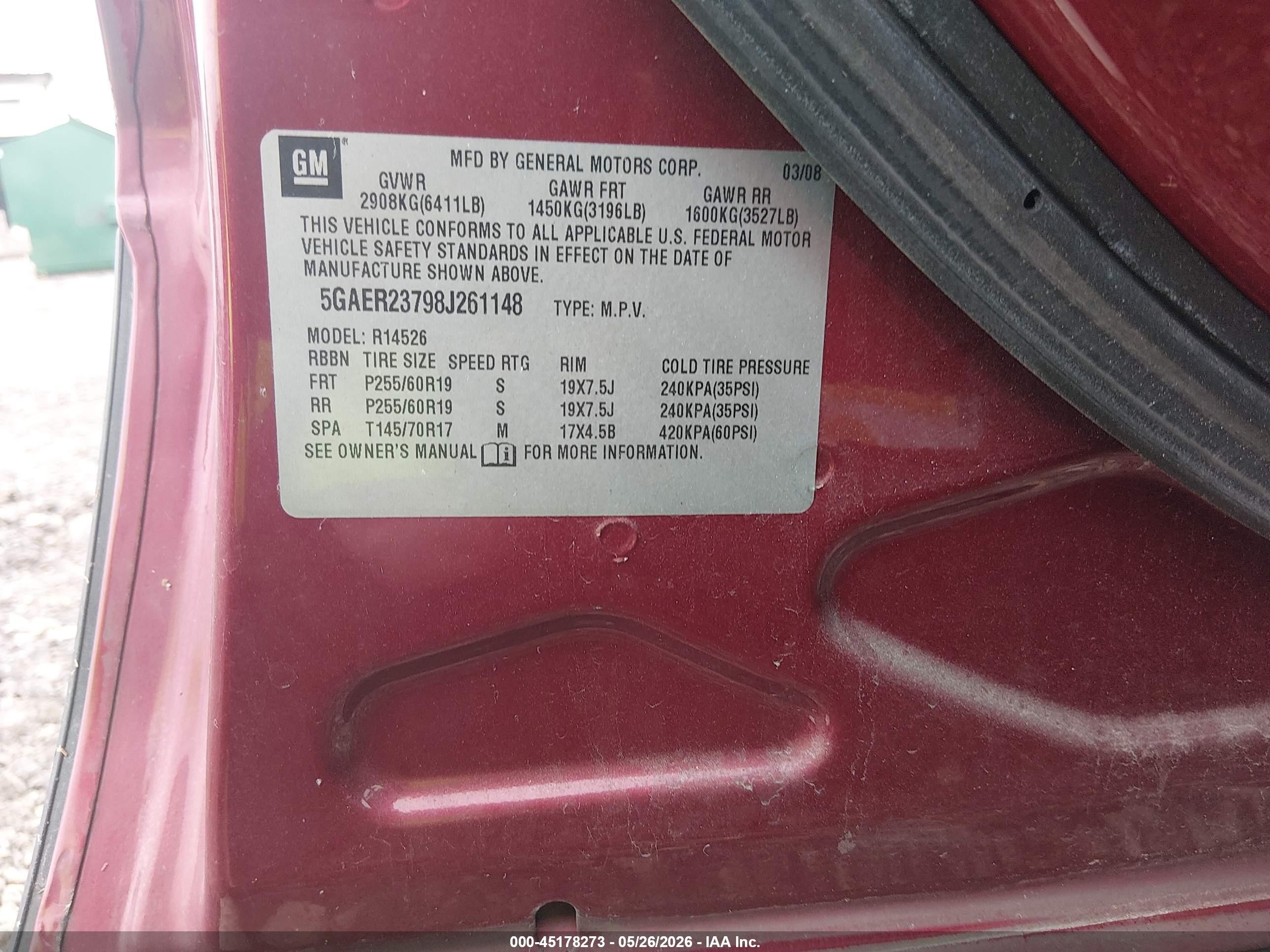 2008 Buick Enclave Cxl Красный vin: 5GAER23798J261148