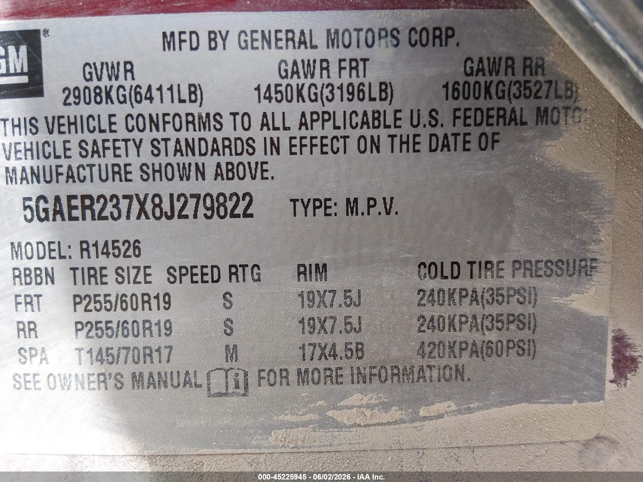 2008 Buick Enclave Cxl Red vin: 5GAER237X8J279822