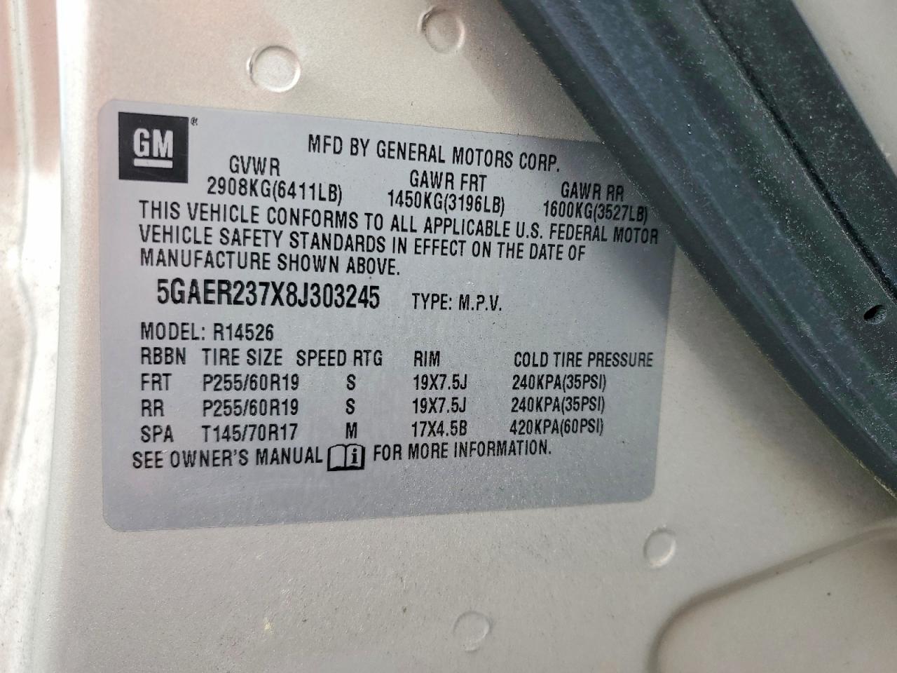 2008 Buick Enclave Cxl Желто-коричневый vin: 5GAER237X8J303245