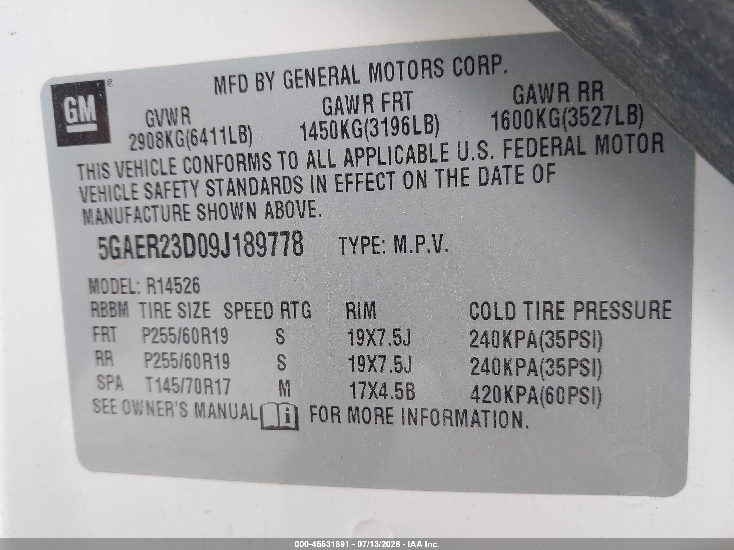 2009 Buick Enclave Cxl White vin: 5GAER23D09J189778