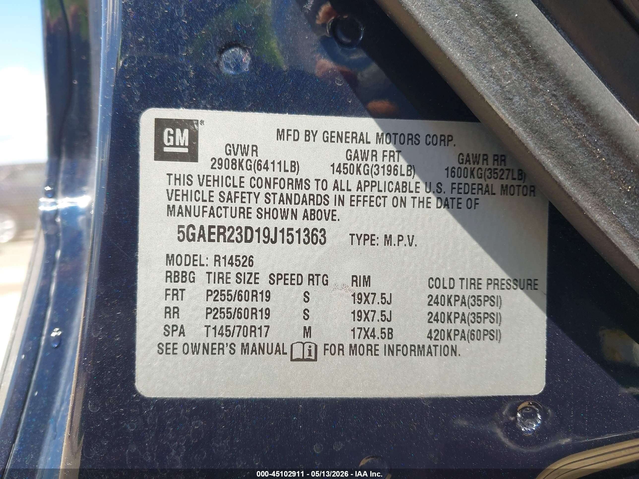 2009 Buick Enclave Cxl Blue vin: 5GAER23D19J151363