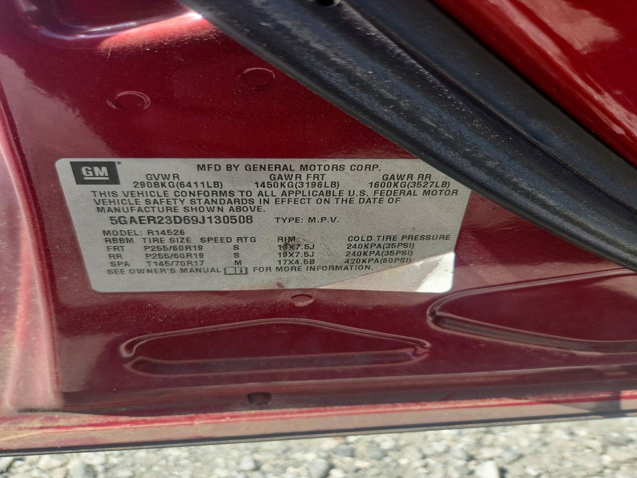2009 Buick Enclave Cxl Burgundy vin: 5GAER23D69J130508